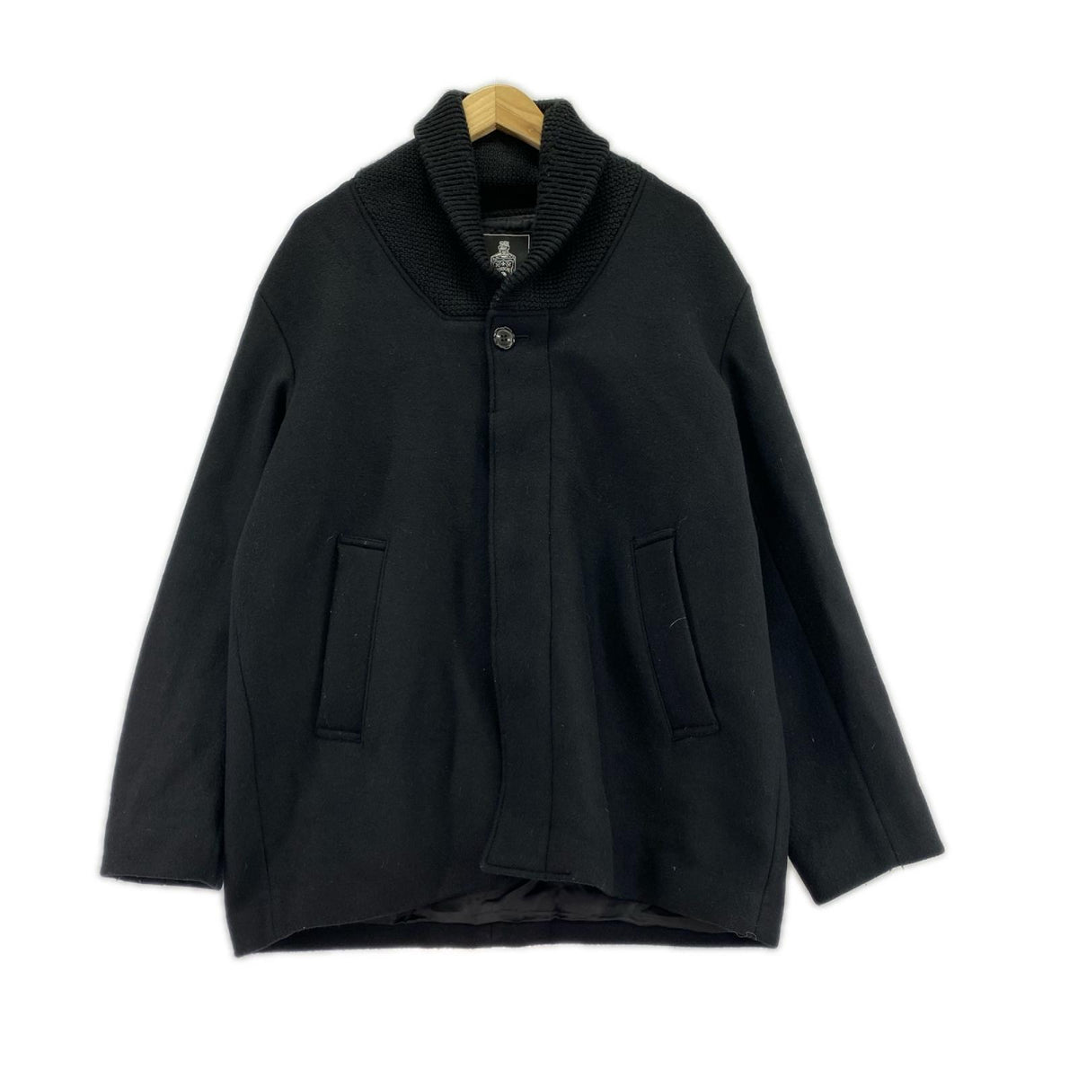 ジャケット リブネックウールジャケット 黒 L ブラック