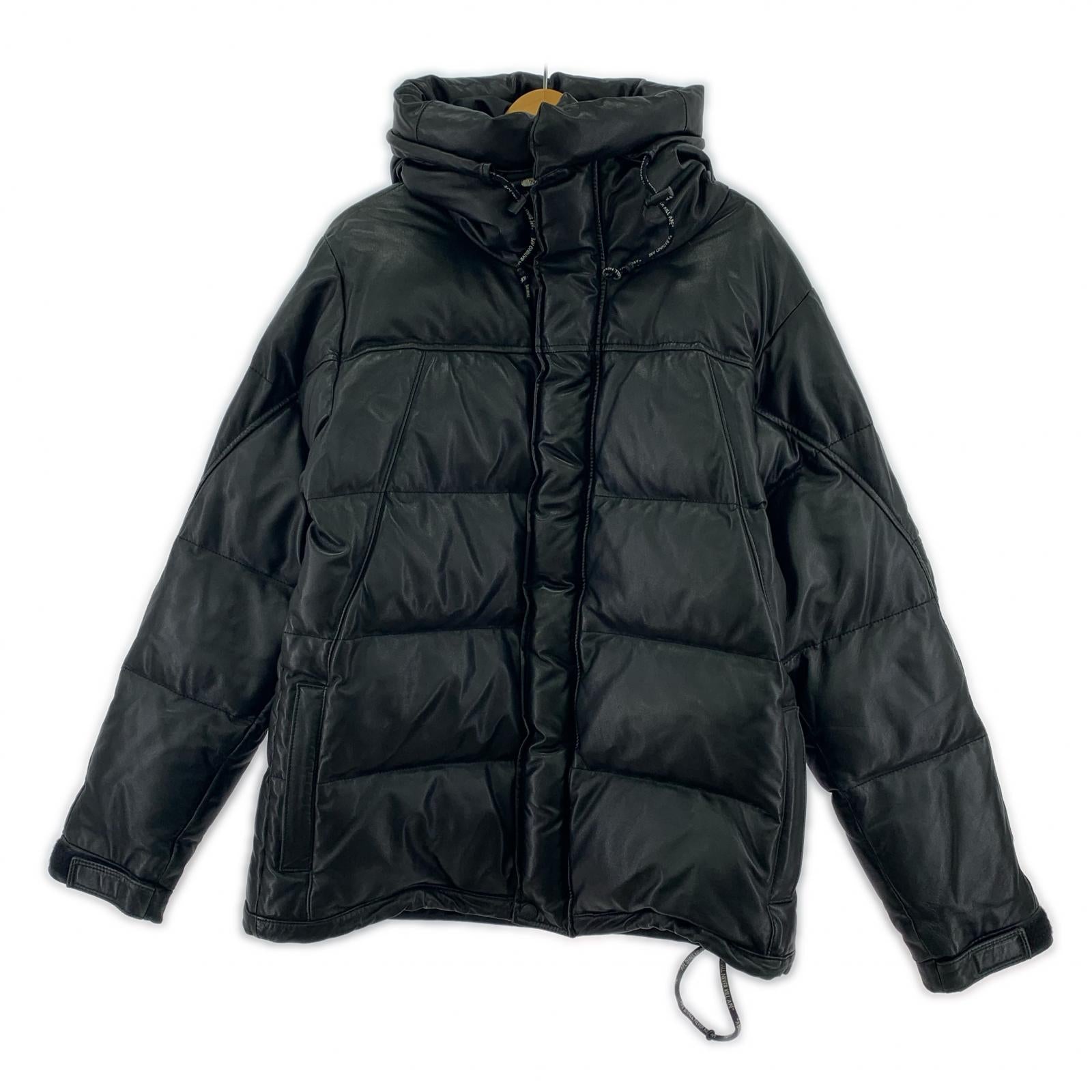 ダウンジャケット A BATHING APE 01AW 青山限定 シープスキン フーデットレザーダウンジャケット M 黒 M ブラック