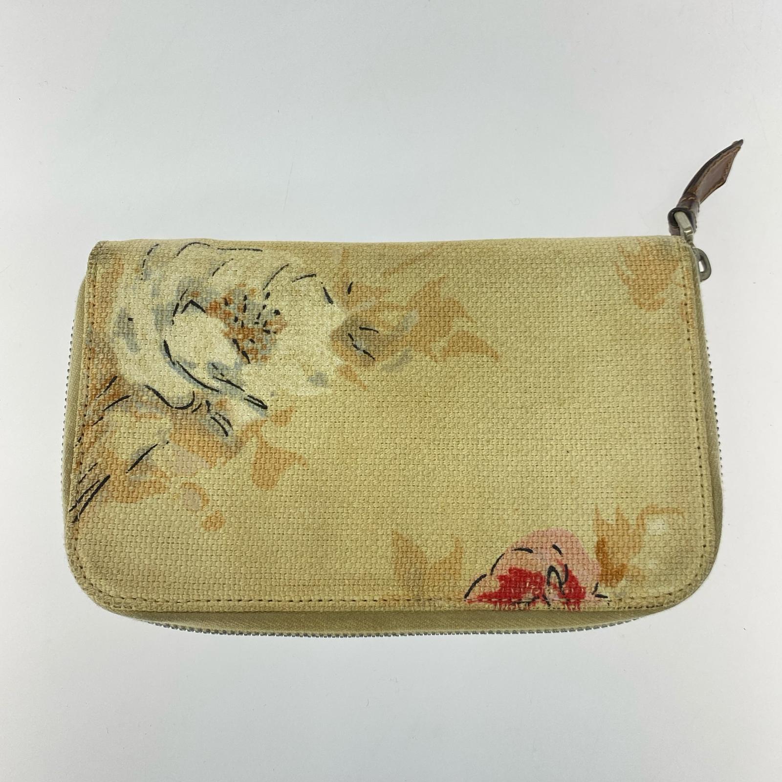 長財布 花柄 ラウンドジップ財布 ベージュ