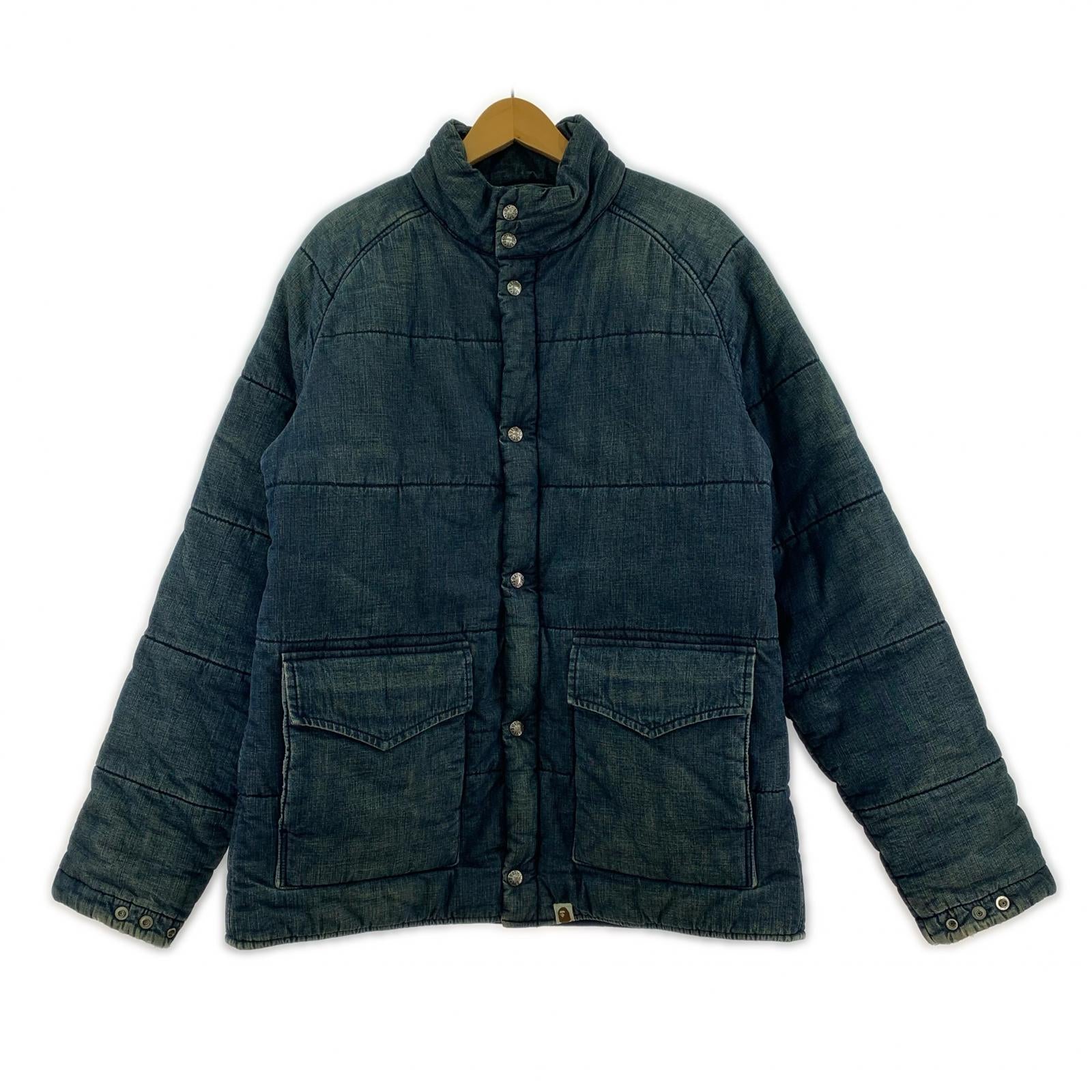 ダウンジャケット 90s A BATHING APE デニム中綿パファージャケット M M ネイビー