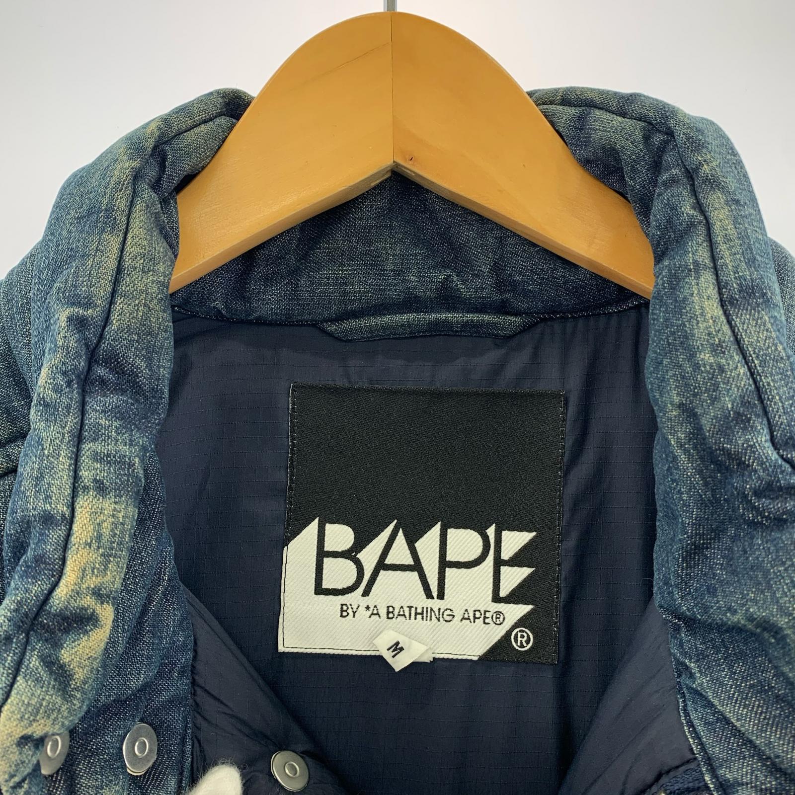 ダウンジャケット 90s A BATHING APE デニム中綿パファージャケット M M ネイビー