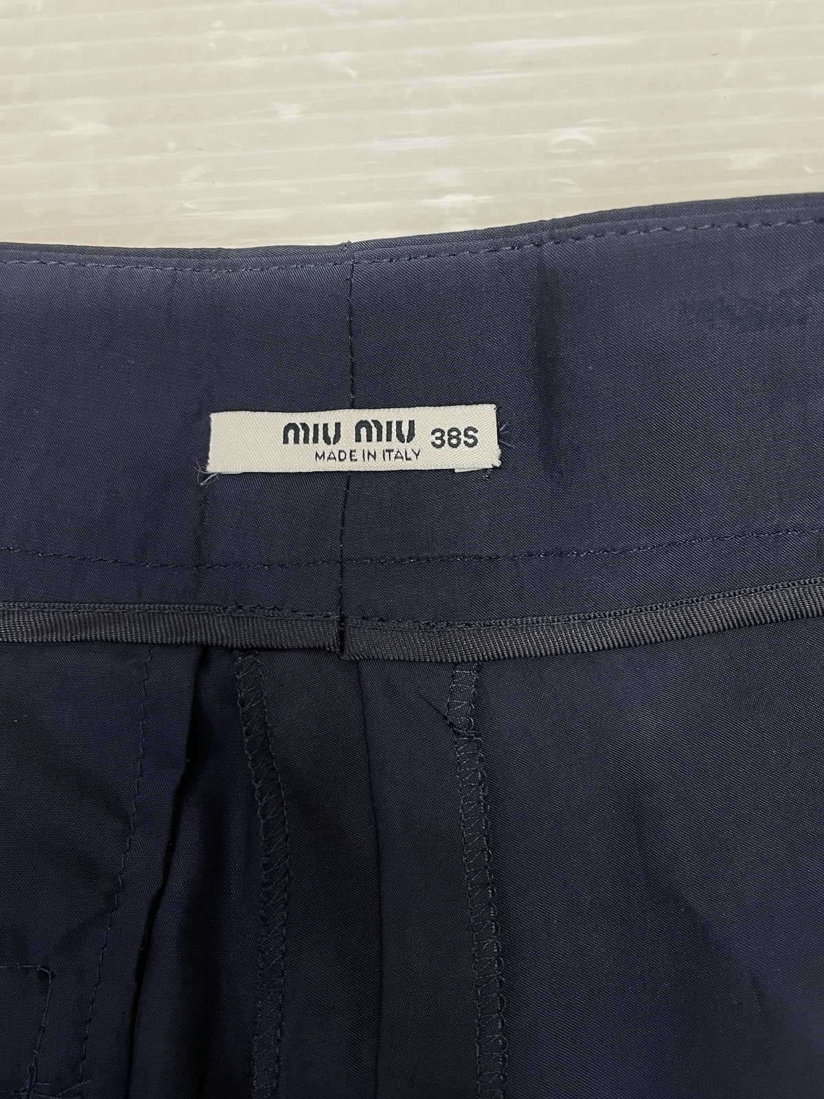 00s miumiu 2007 ビスコース×キュプラ アンクルスラックス 38S 紺