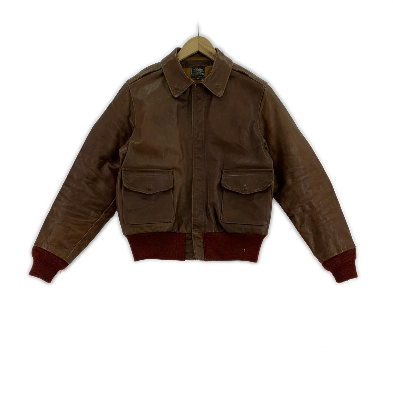 レザージャケット Buzz Rickson's A-2 Settin Pretty 赤リブ バックプリント レザージャケット 38 茶 38 ブラウン