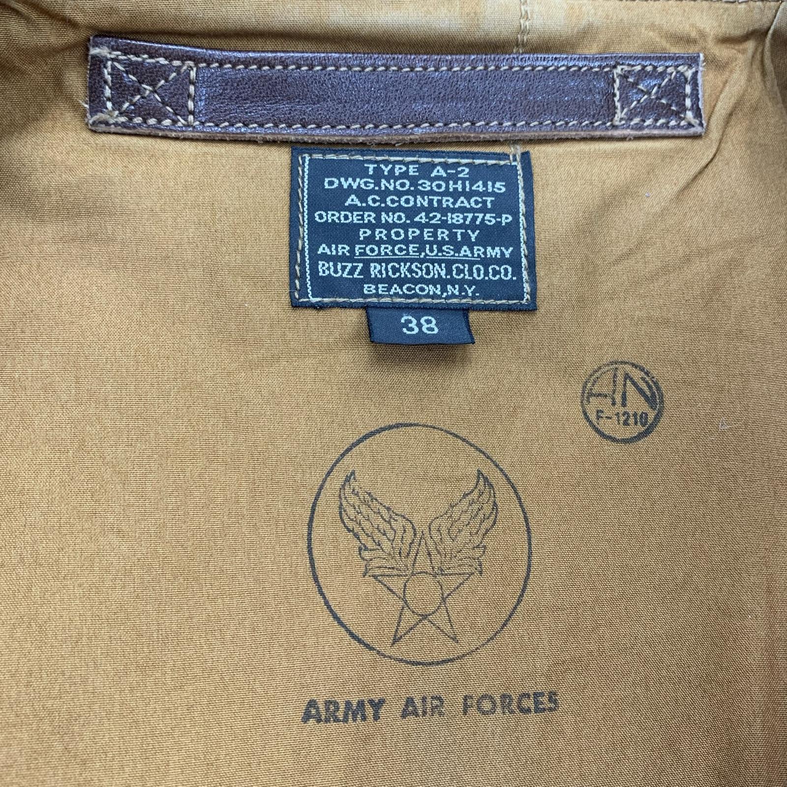 レザージャケット Buzz Rickson's A-2 Settin Pretty 赤リブ バックプリント レザージャケット 38 茶 38 ブラウン