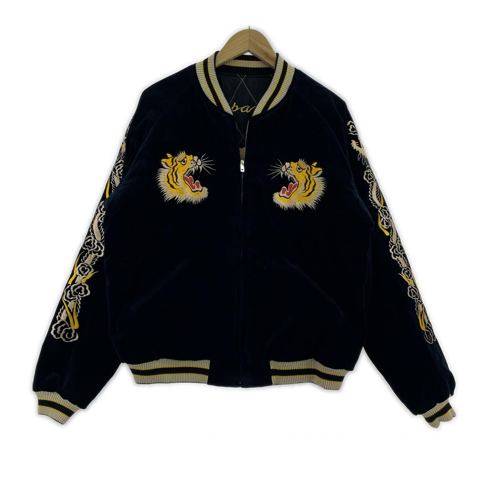 ジャケット リバーシブルスカジャン 虎&日本地図 (XL) 黒 ブラック