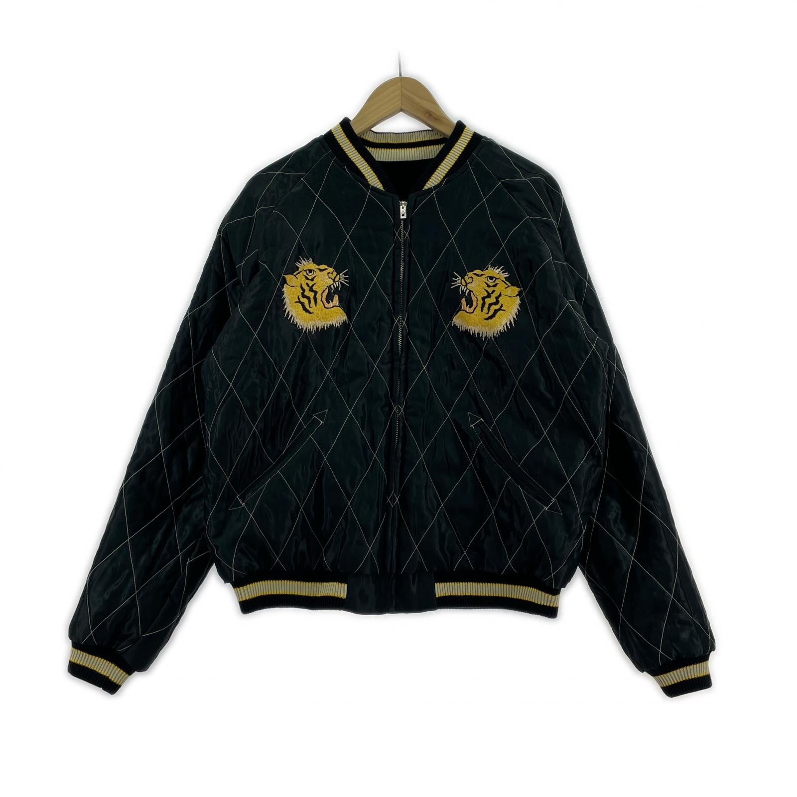 ジャケット リバーシブルスカジャン 虎&日本地図 (XL) 黒 ブラック