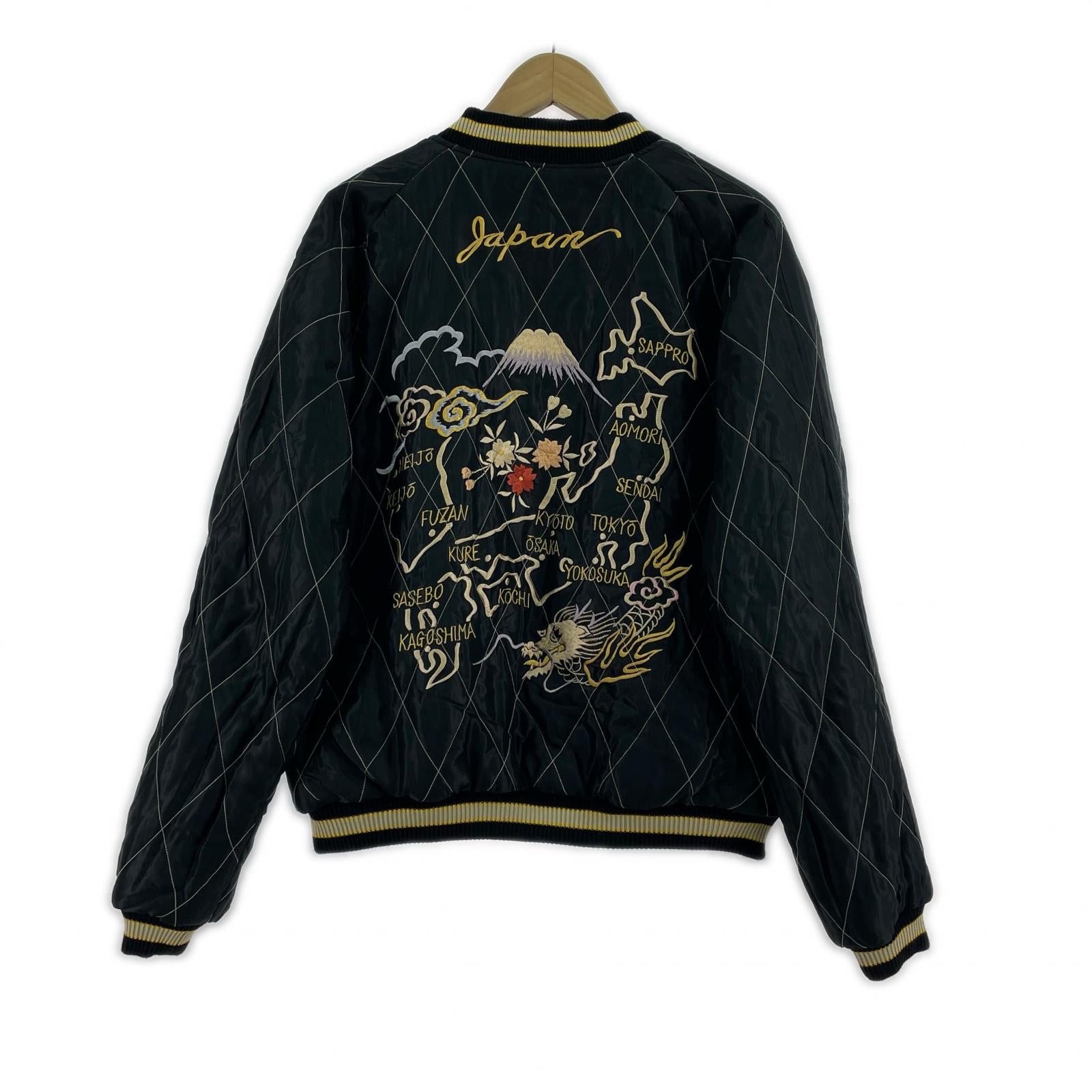 ジャケット リバーシブルスカジャン 虎&日本地図 (XL) 黒 ブラック
