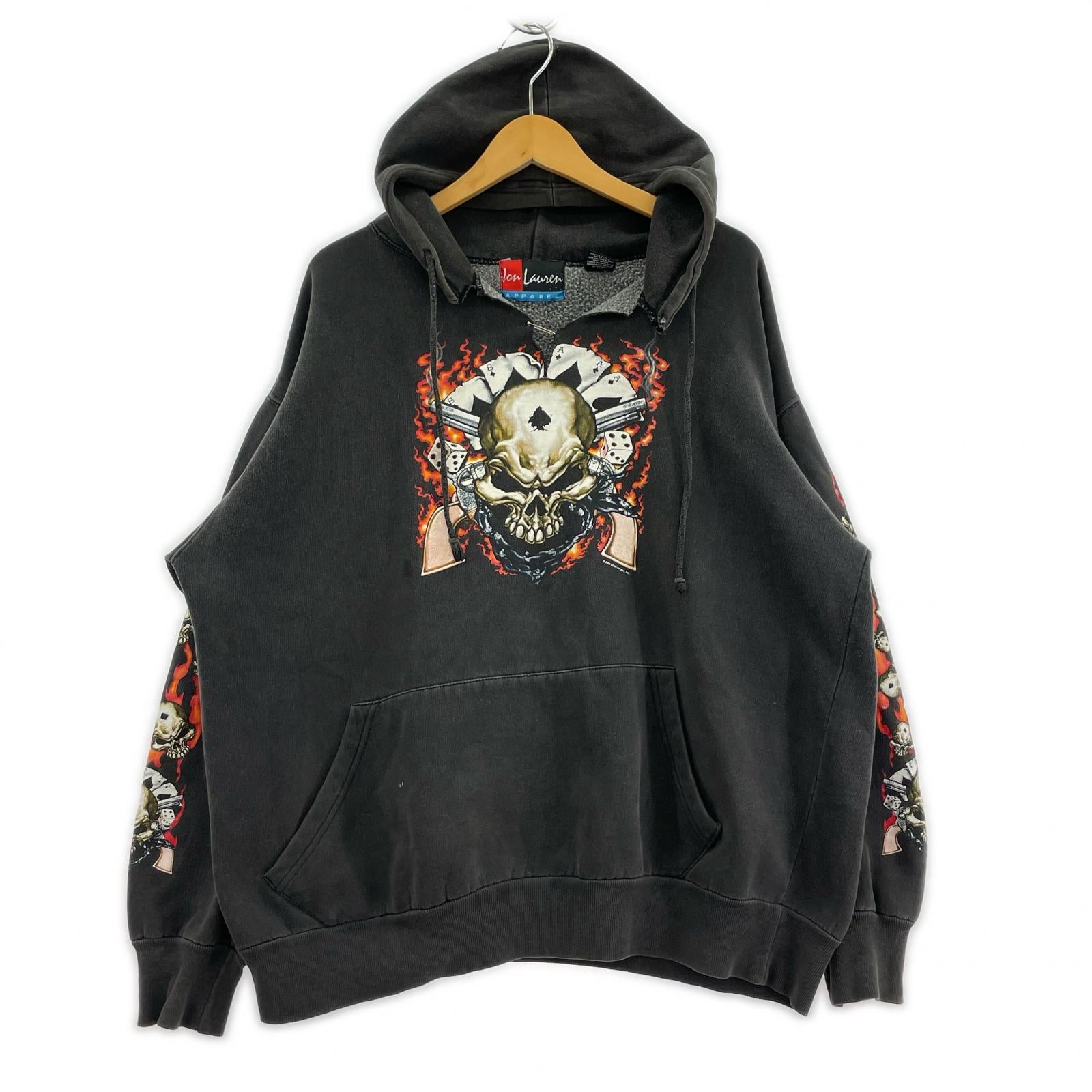 パーカー JON LAUREN スカルプリントフーディー ブラック