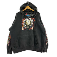 パーカー JON LAUREN スカルプリントフーディー ブラック