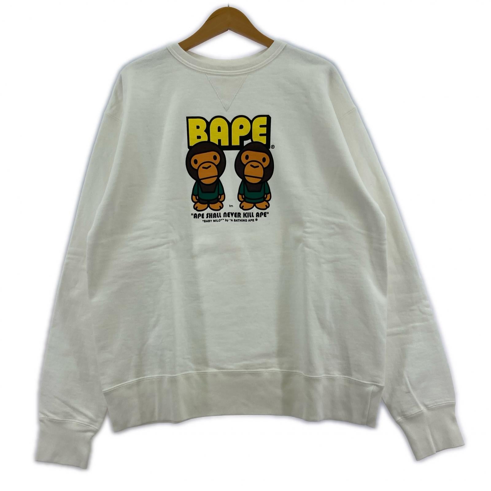スウェット 90s~ A BATHING APE 白タグ 2猿 プリントスウェット L ホワイト L ホワイト