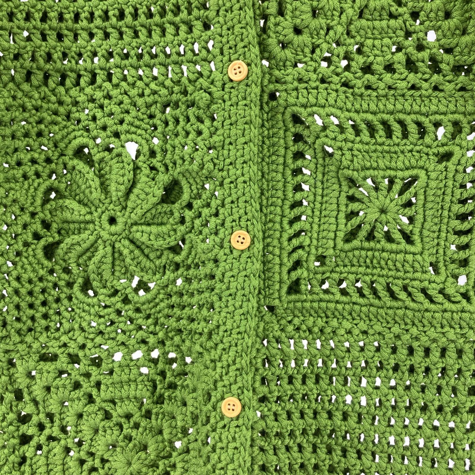 半袖シャツ M_ see the unseen CROCHET半袖シャツ グリーン