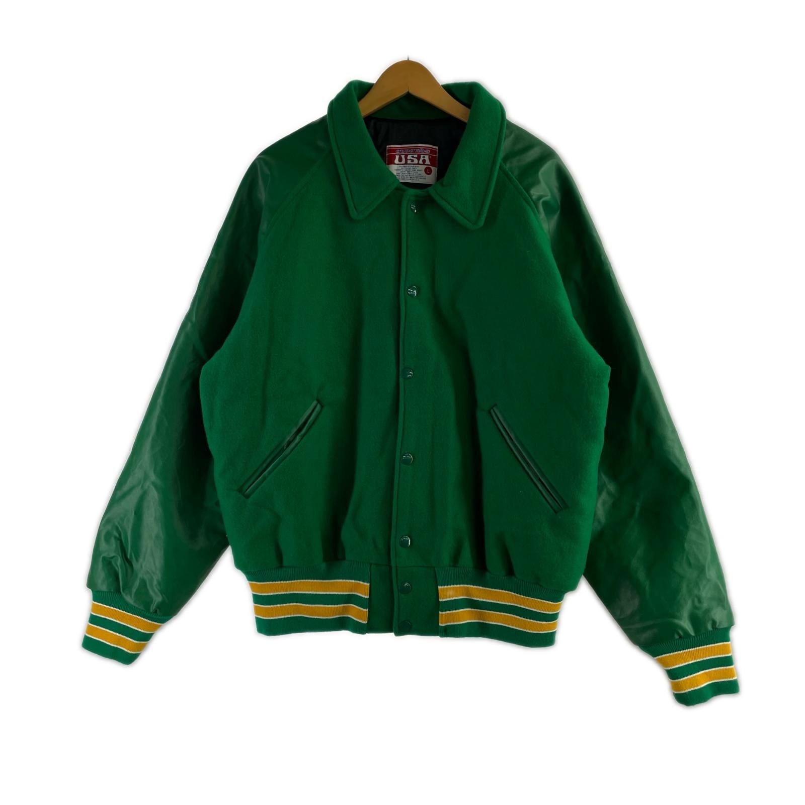 レザージャケット Awaros US製 レザー/ウールスタジャン L L グリーン