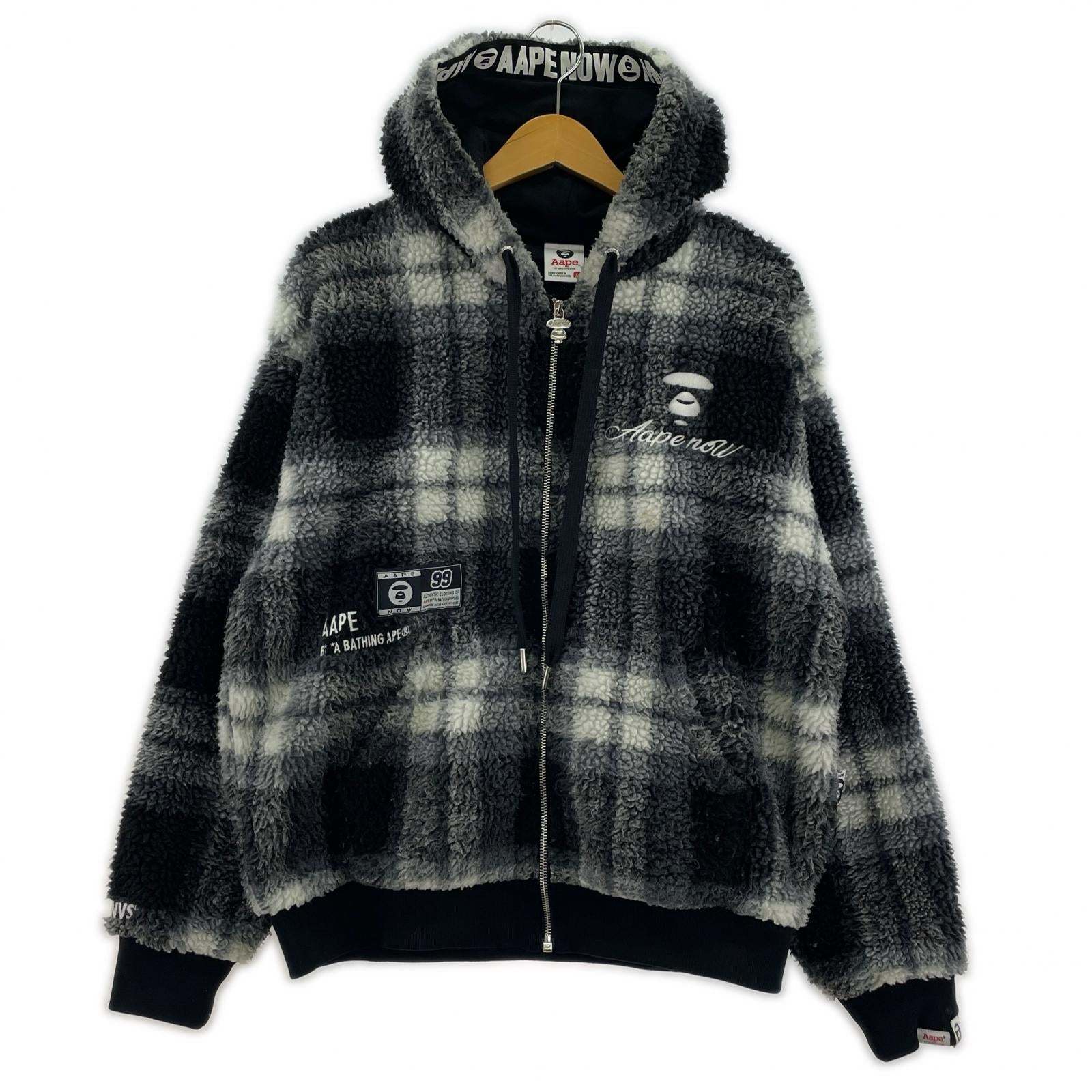 ジャケット A BATHING APE ZIP UP SWEATER フリースジャケット AAPSWM3830XXH タータンチェック (S) S ブラック