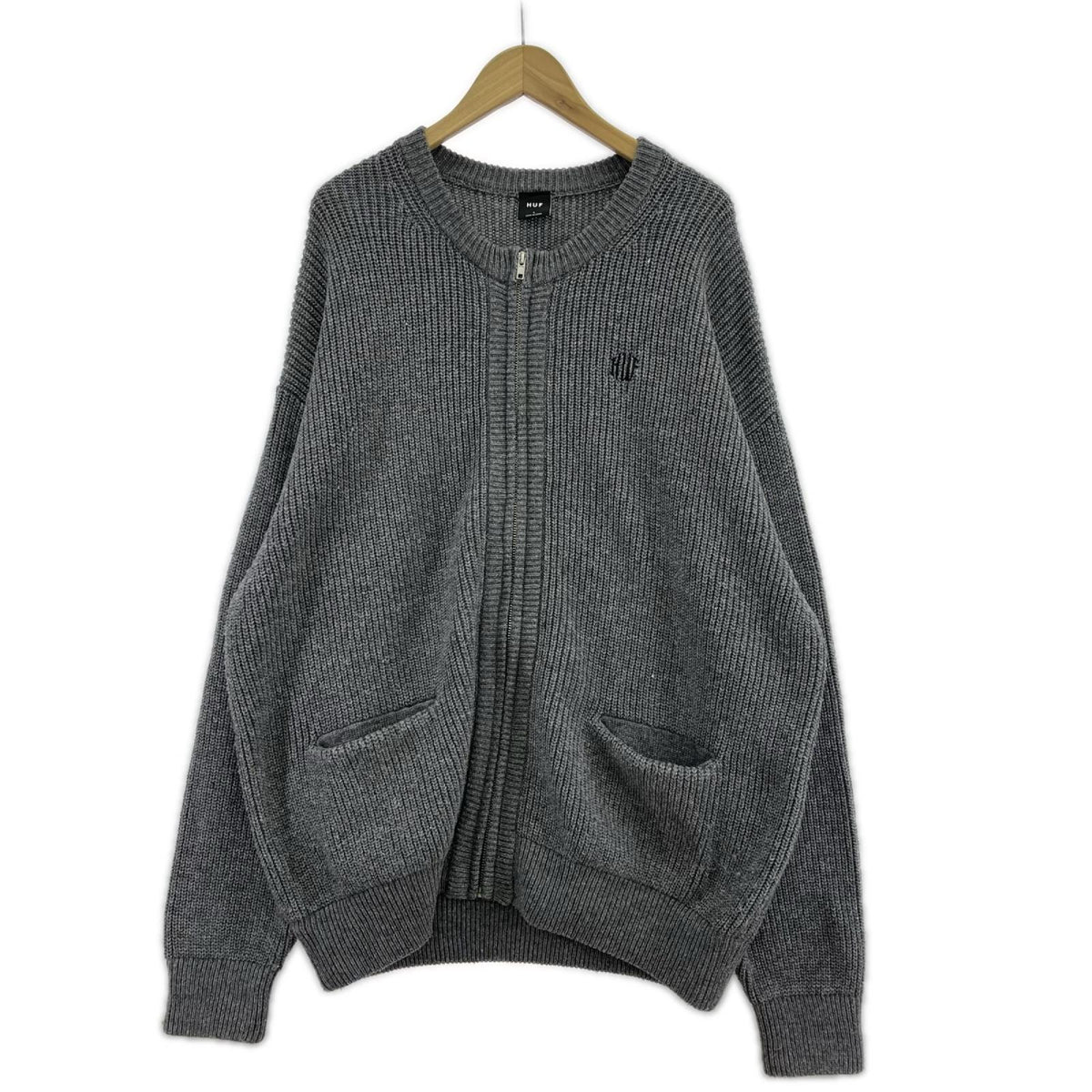 ニット ジップアップ L L グレー