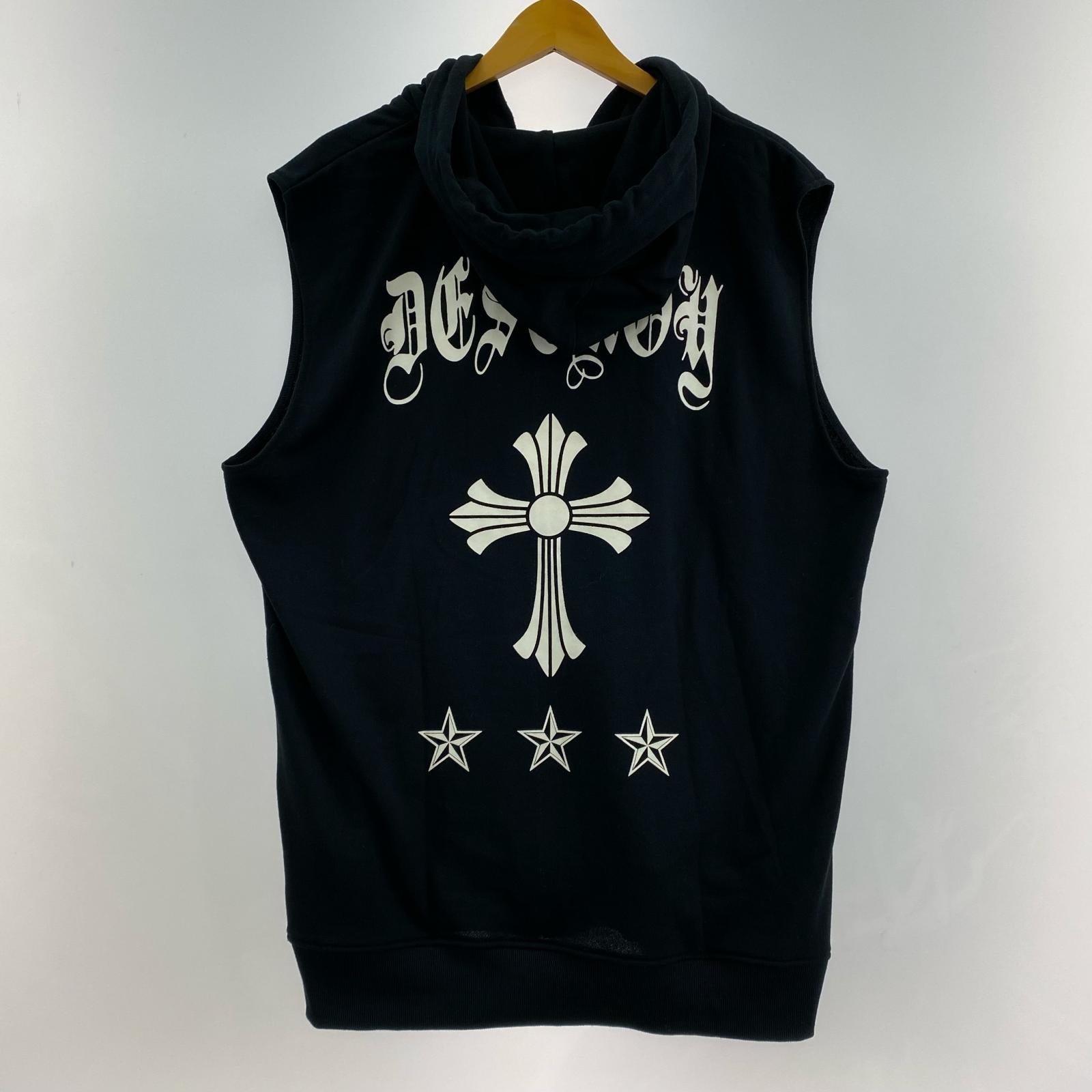 パーカー A&G バッククロス ノースリーブジップパーカー XL 黒 ブラック