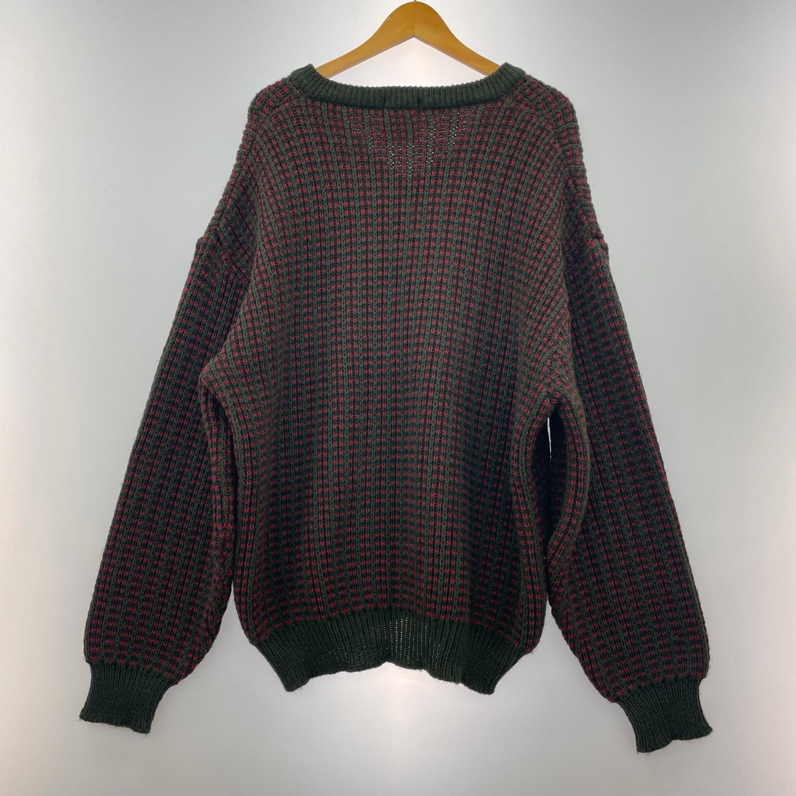 ニット 70-80s イングランド製 Vネック バーズアイニット カーキ XL カーキ