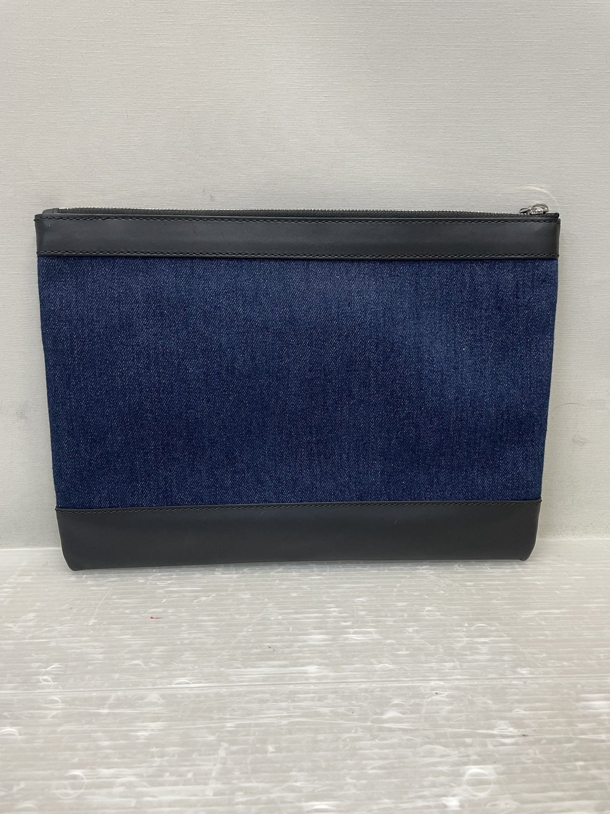 BALENCIAGA ネイビクリップクラッチバッグ デニム×レザー