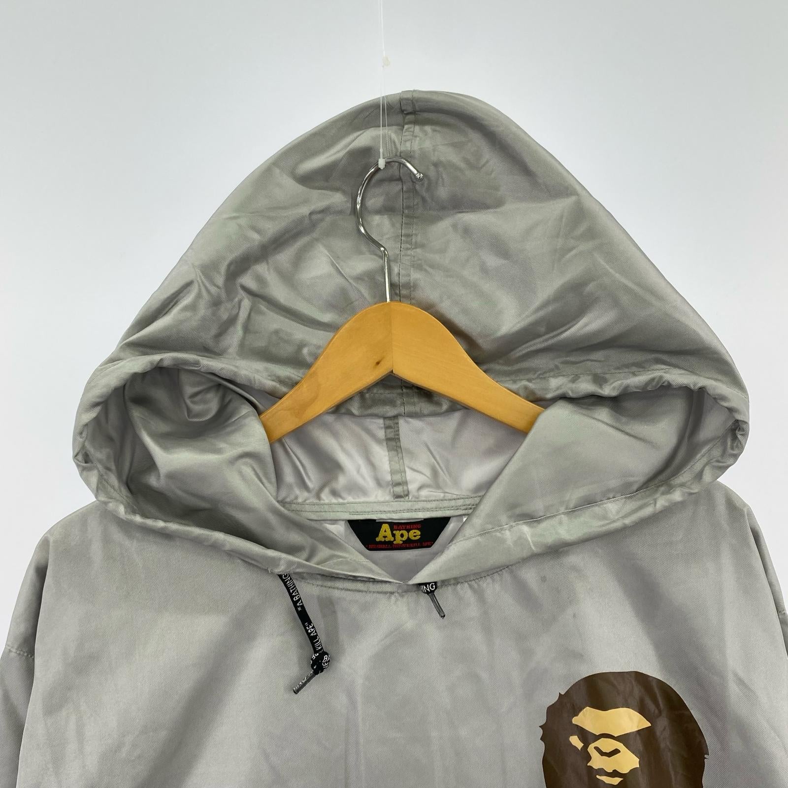 ジャケット 90s A BATHING APE 三角黒タグ ロゴプリント メタリックアノラックパーカー S シルバー S シルバー
