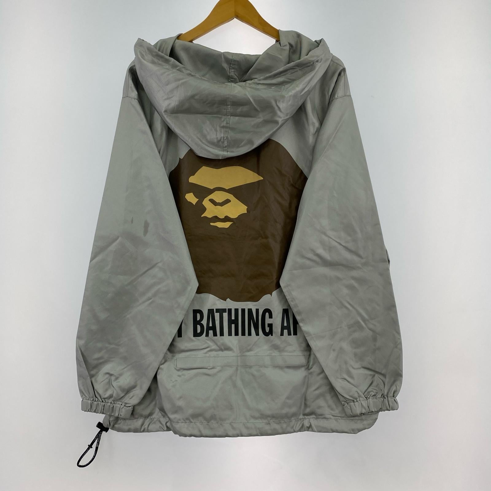 ジャケット 90s A BATHING APE 三角黒タグ ロゴプリント メタリックアノラックパーカー S シルバー S シルバー