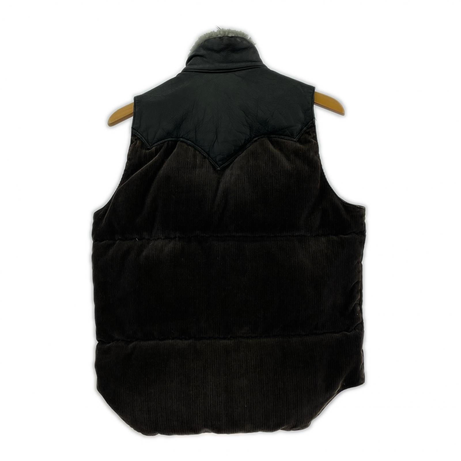 ダウンベスト Rocky Mountain FeatherBed レザーヨークベスト コーデュロイ 450-482-14 茶×黒 (36) 36 ブラウン