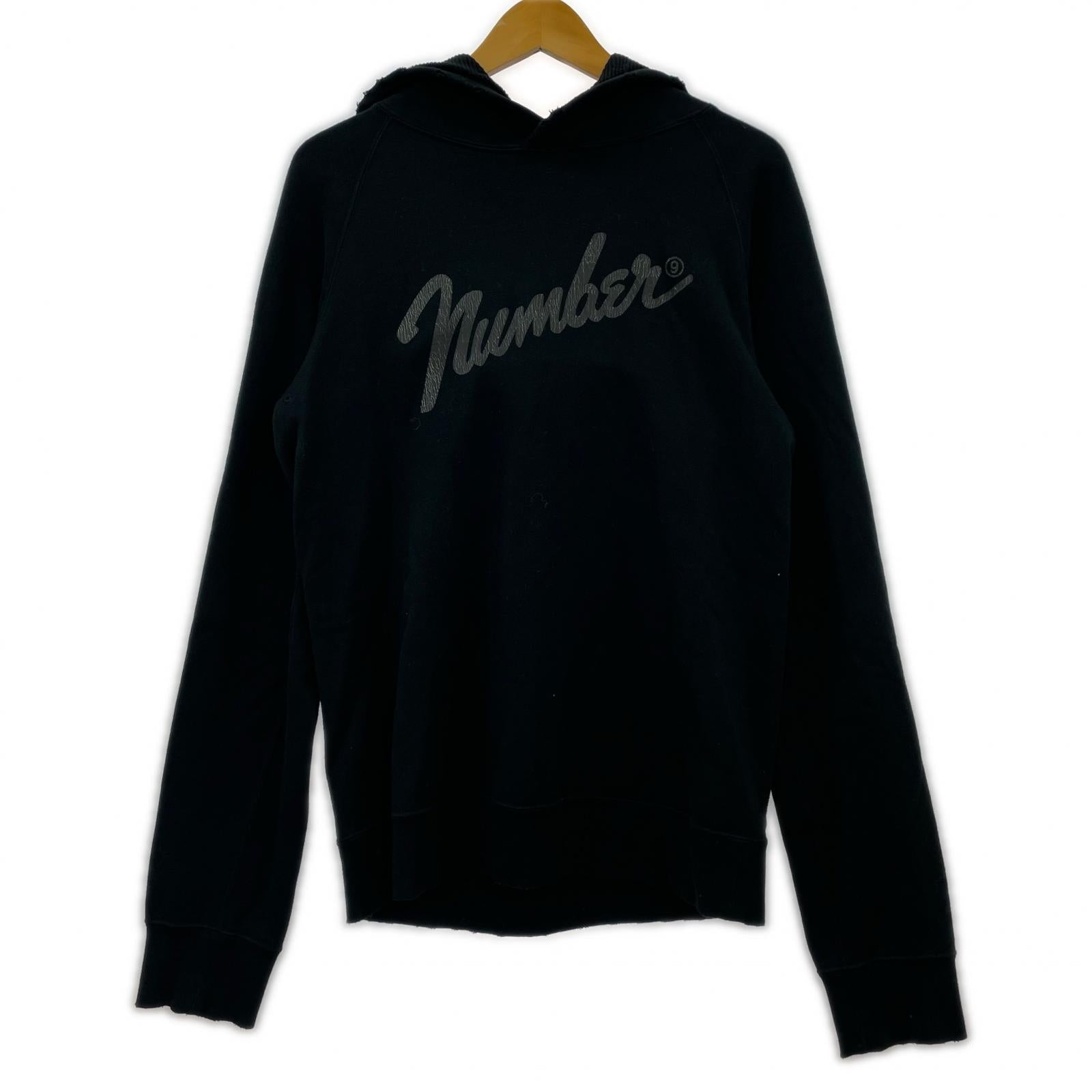 パーカー NUMBER (N)INE 05AW ハイスト期 Fender Logo Raglan Damaged hooded sweatshirt 2 ブラック 2 ブラック