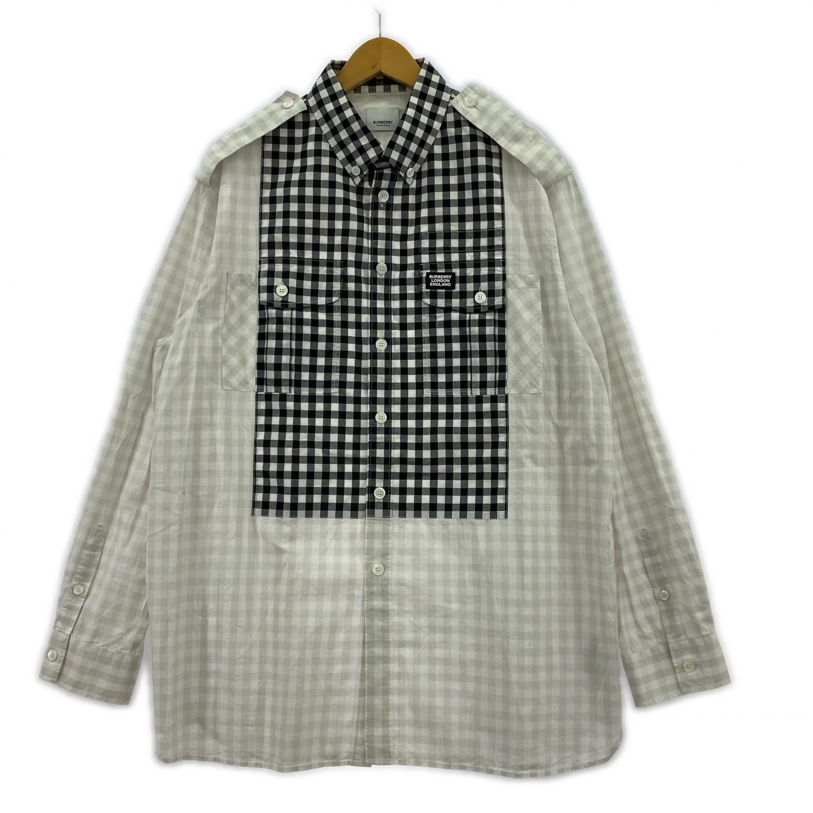 長袖シャツ ギンガムチェック 切替 (XL) ホワイト