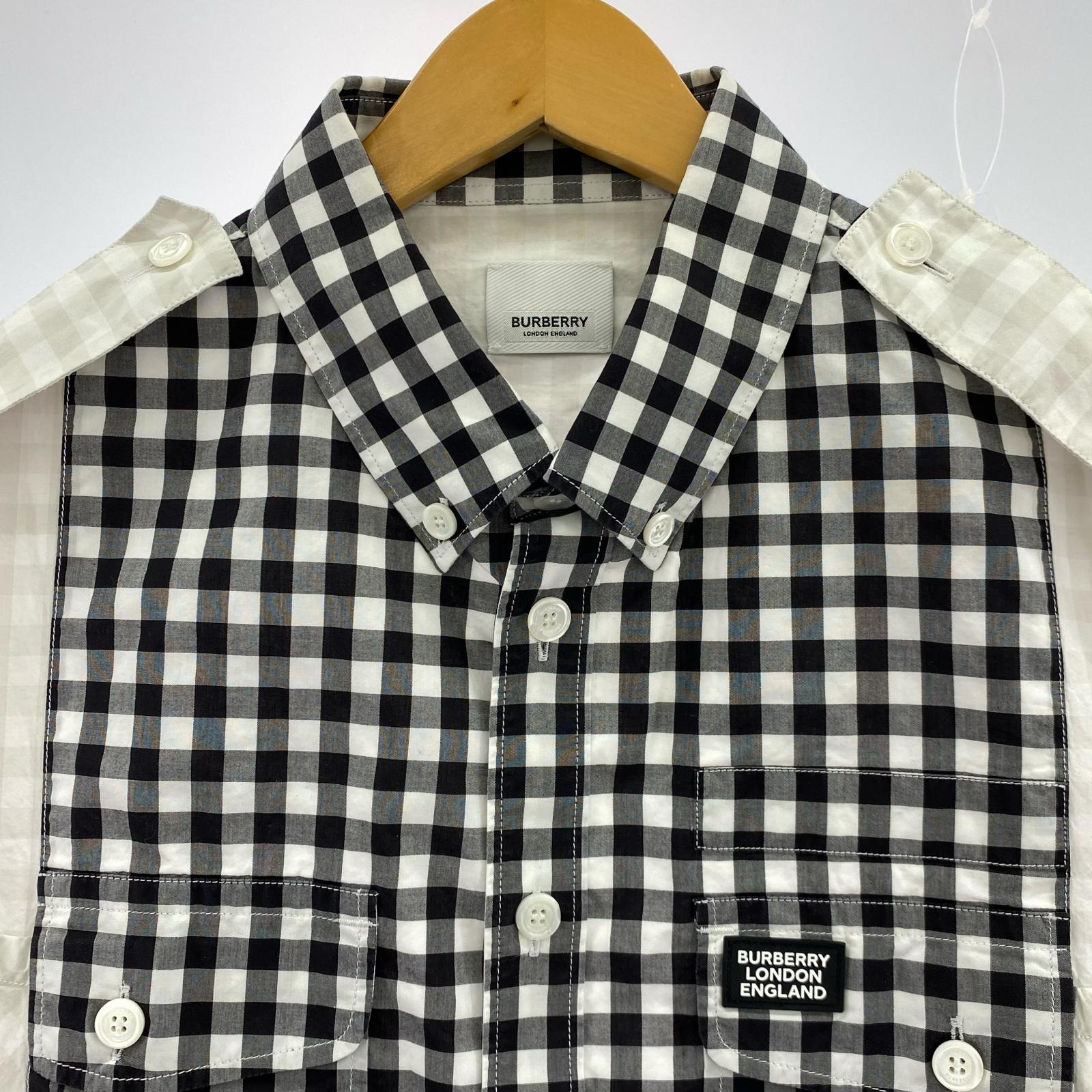 長袖シャツ ギンガムチェック 切替 (XL) ホワイト