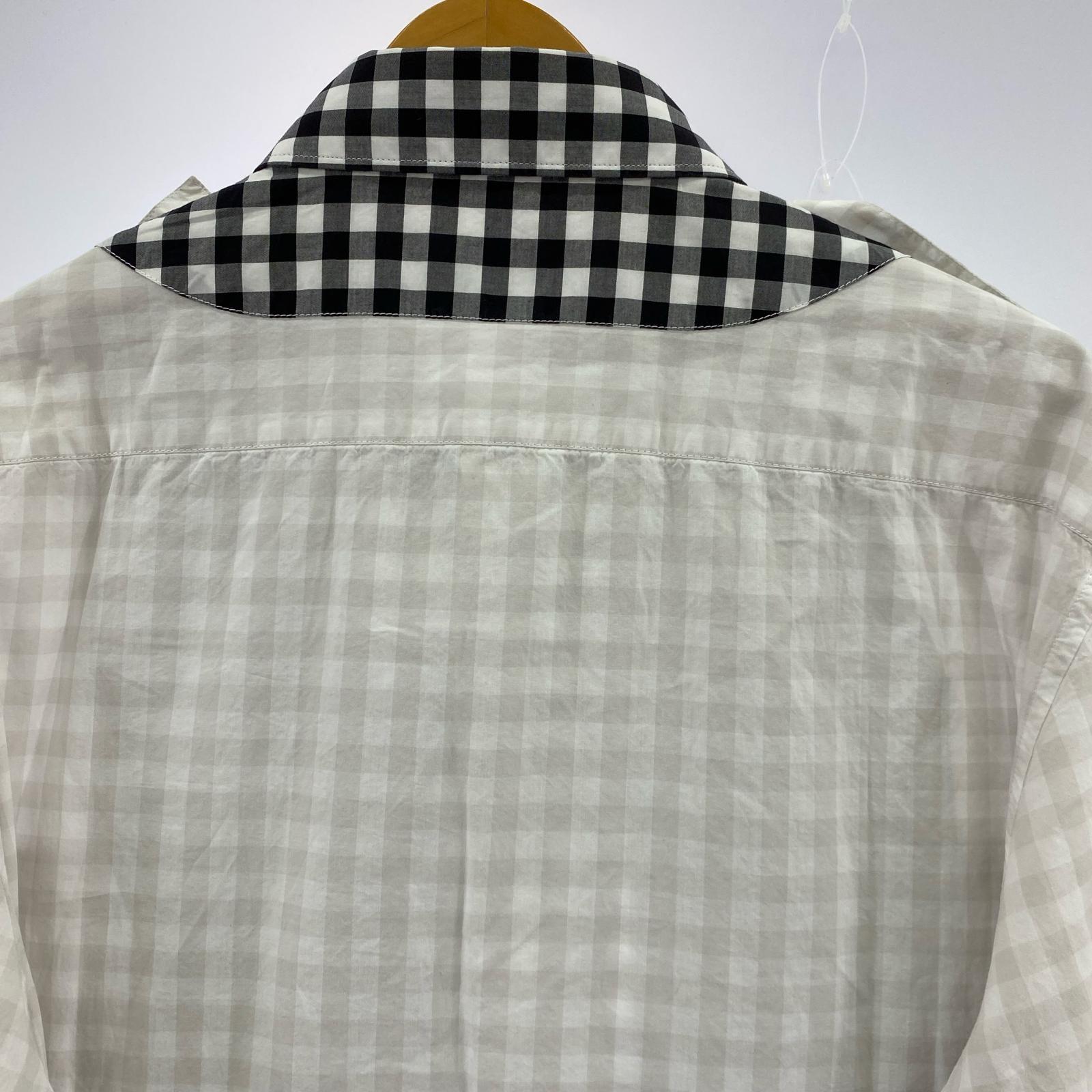 長袖シャツ ギンガムチェック 切替 (XL) ホワイト