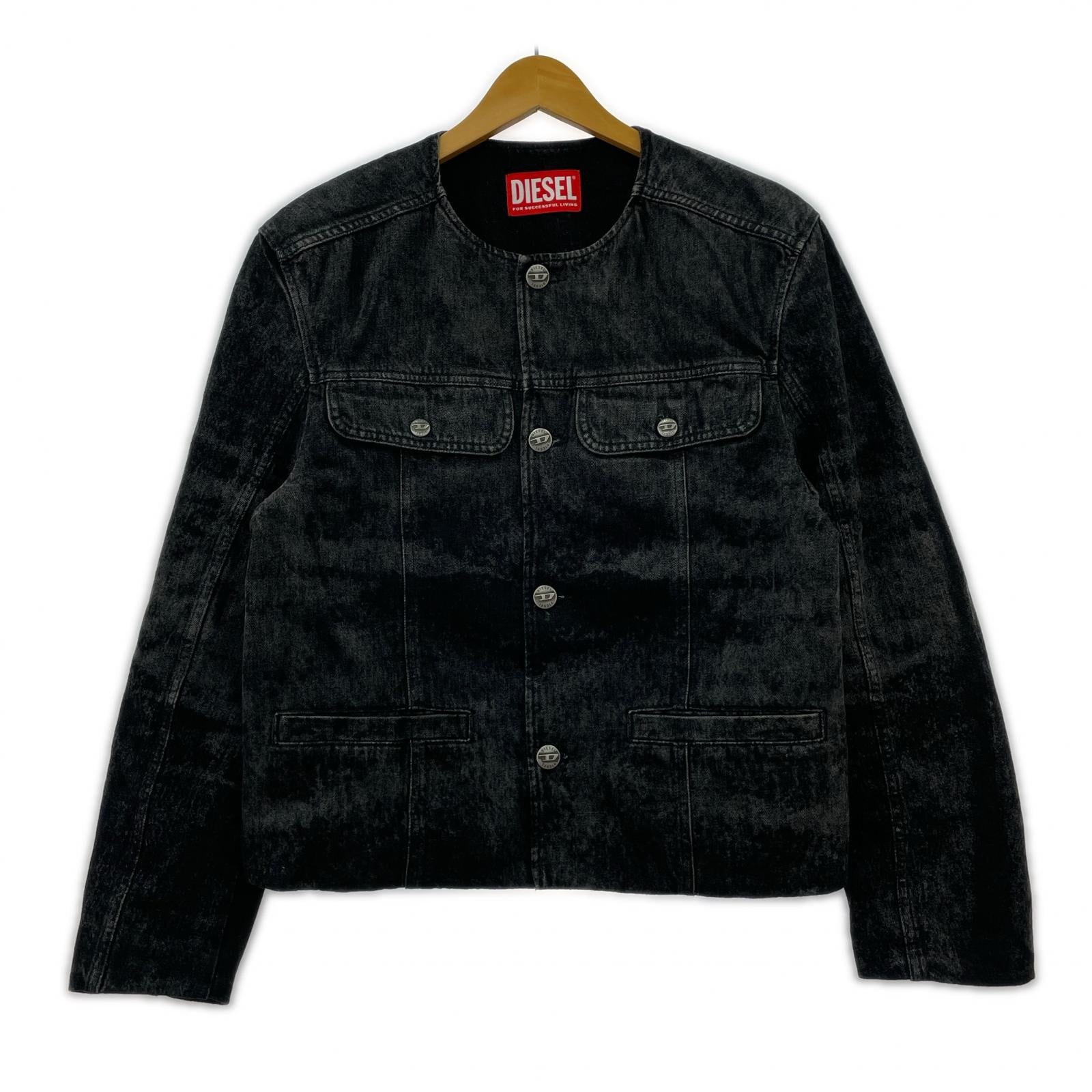 ジャケット DIESEL 25AW D-Aberdeen-Fsh2 ノーカラーデニムジャケット S ブラック S ブラック