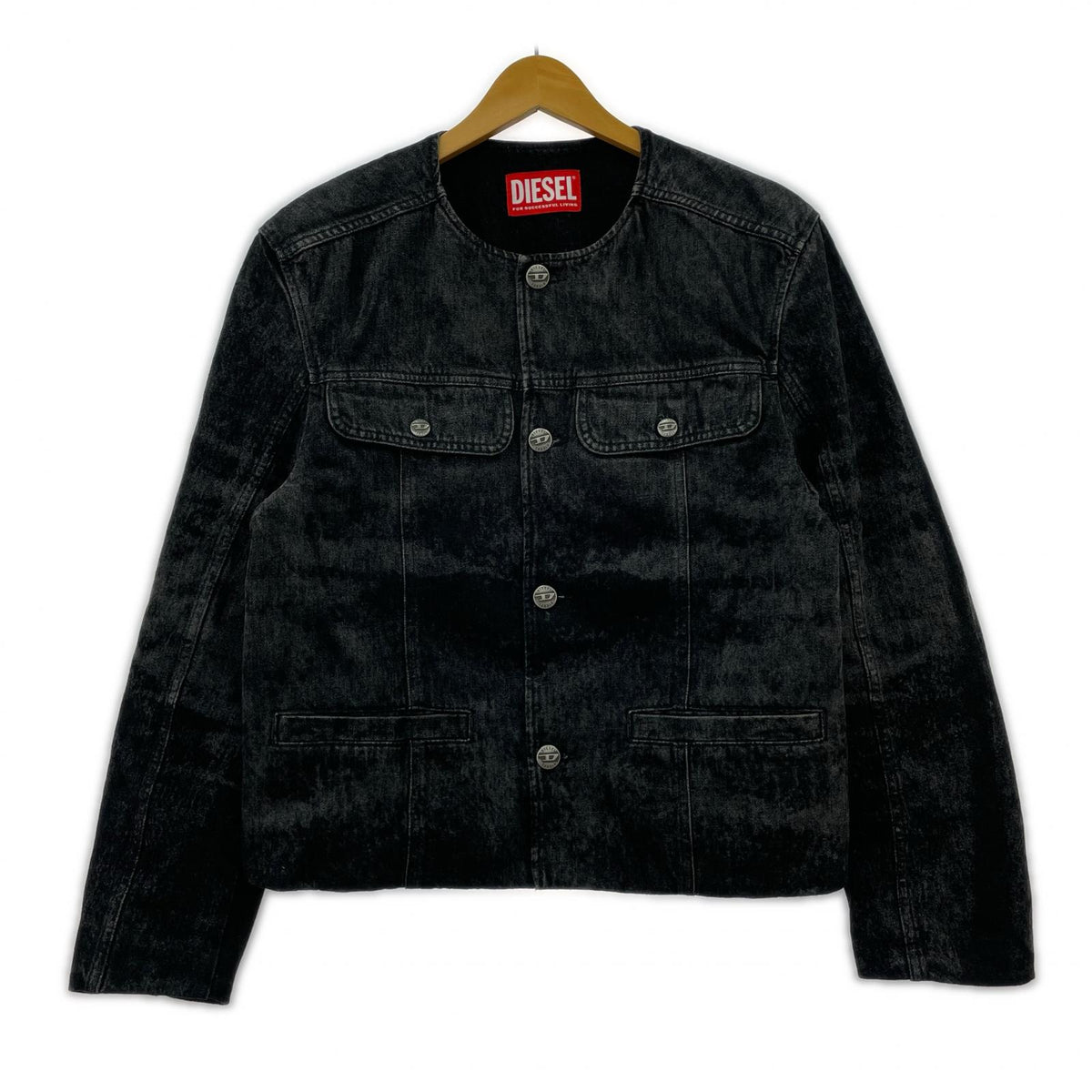 ジャケット DIESEL 25AW D-Aberdeen-Fsh2 ノーカラーデニムジャケット S ブラック S ブラック