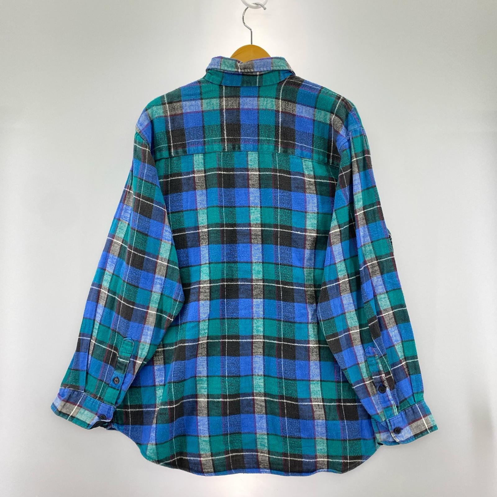 長袖シャツ 90s FIVE BROTHER チェックネルシャツ L 青 L ブルー