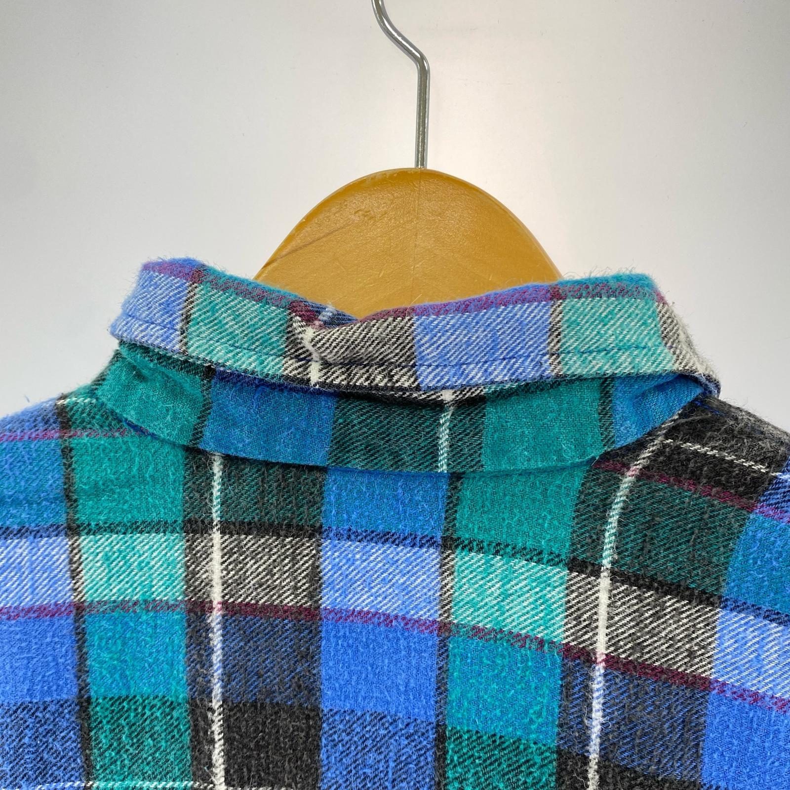 長袖シャツ 90s FIVE BROTHER チェックネルシャツ L 青 L ブルー