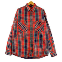 長袖シャツ 90s BIG MAC エルボーパッチ チェックネルシャツ レッド レッド