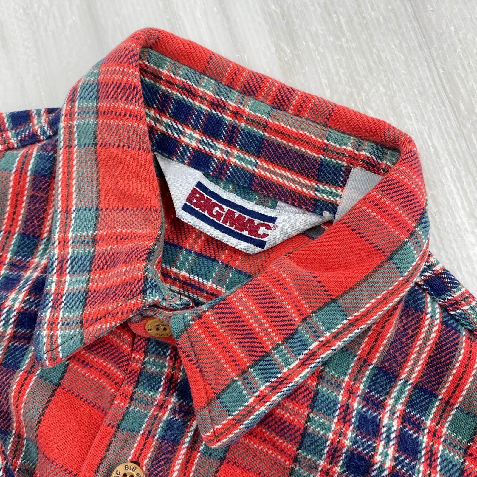 長袖シャツ 90s BIG MAC エルボーパッチ チェックネルシャツ レッド レッド
