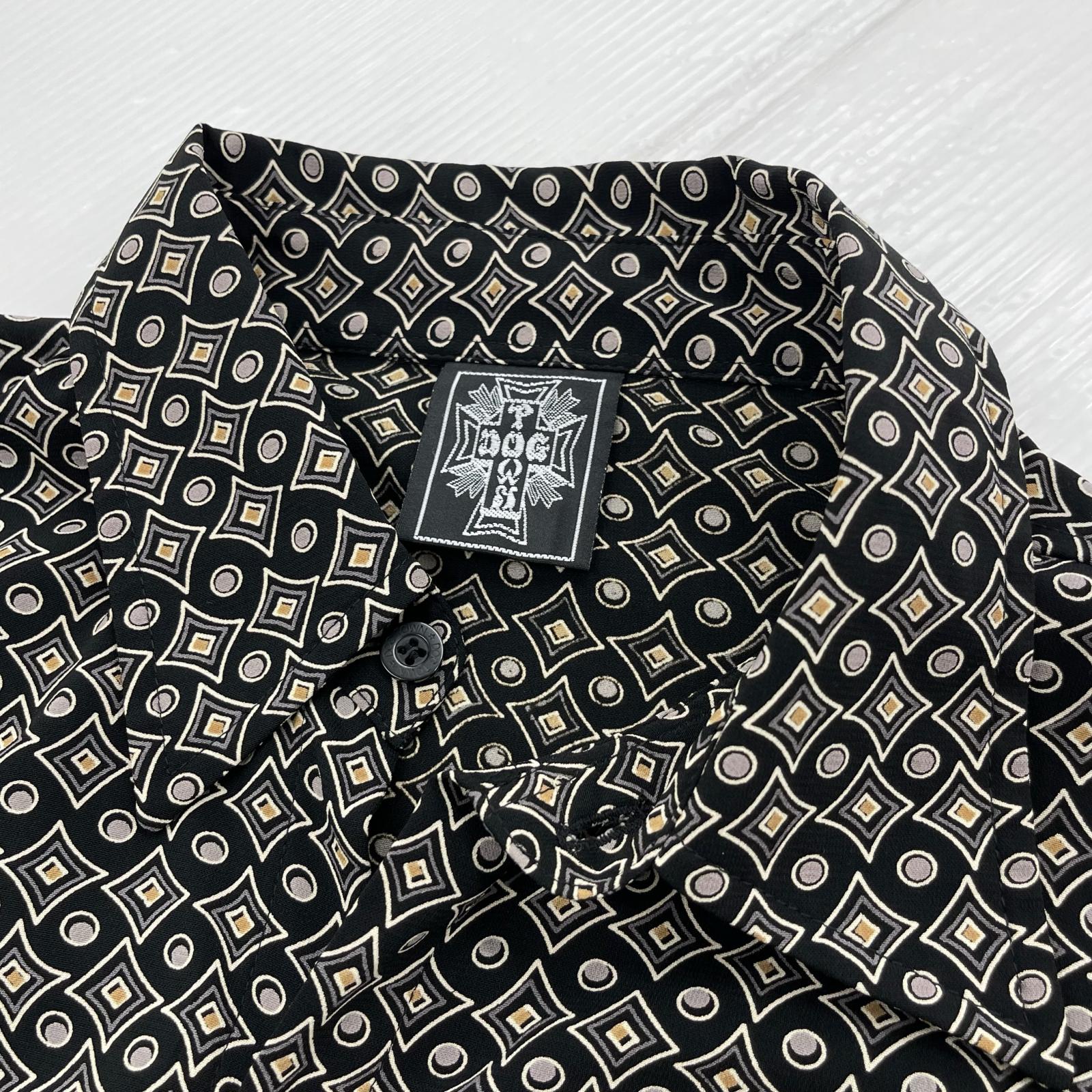 長袖シャツ DOG TOWN 胸刺繍 和柄ポリビッグシャツ XL 黒 ブラック