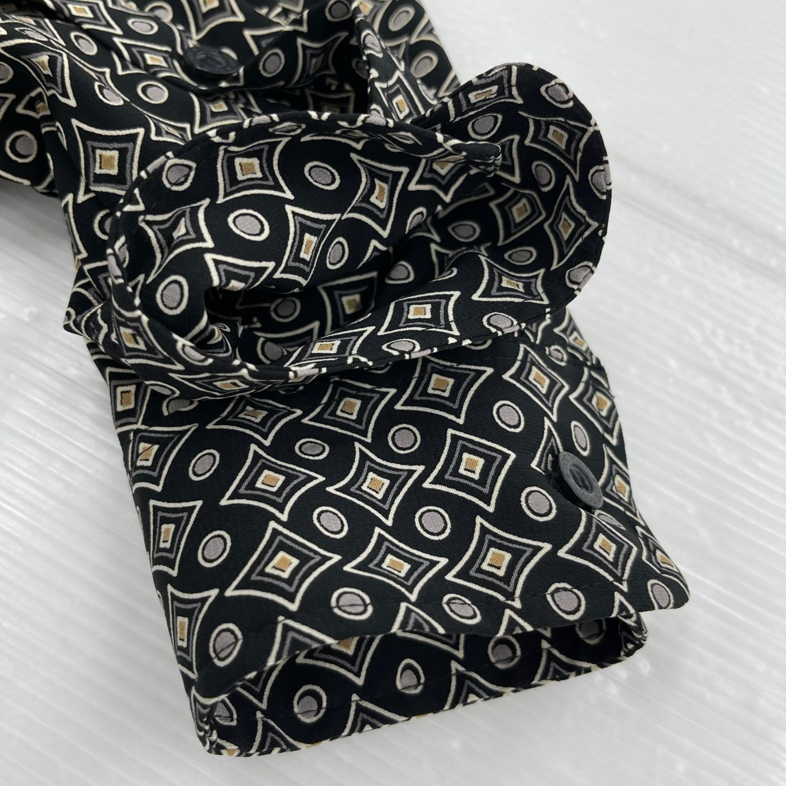 長袖シャツ DOG TOWN 胸刺繍 和柄ポリビッグシャツ XL 黒 ブラック