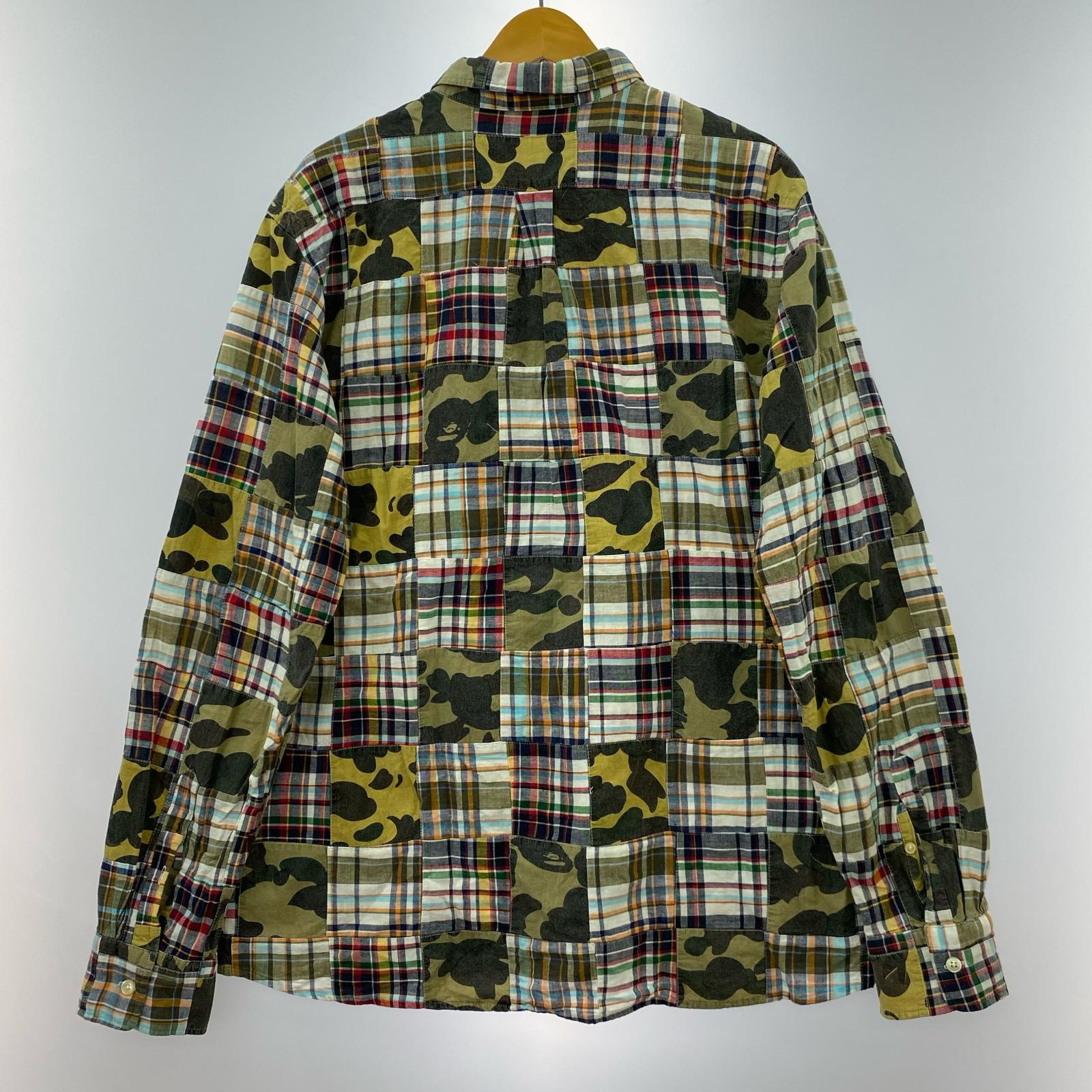長袖シャツ A BATHING APE チェック×カモ パッチワークシャツ XXL マルチカラー