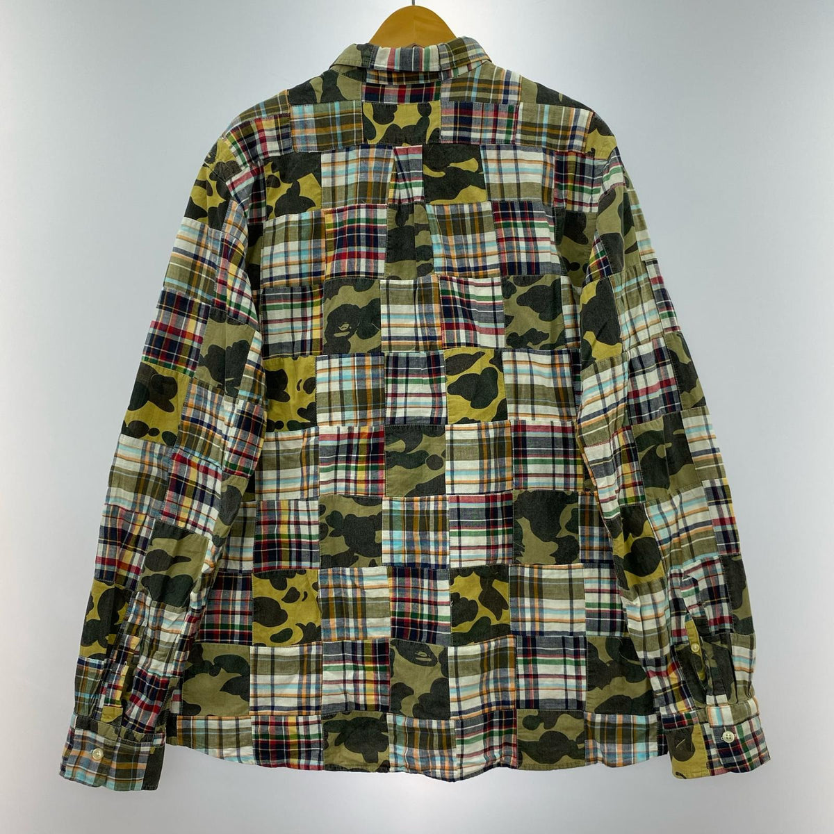 長袖シャツ A BATHING APE チェック×カモ パッチワークシャツ XXL マルチカラー