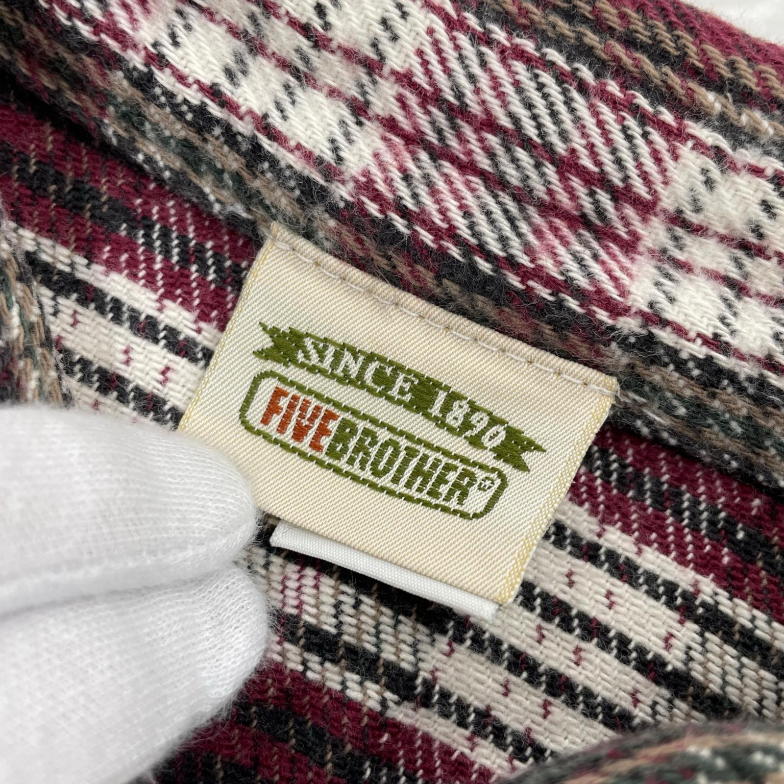 長袖シャツ FIVE BROTHER 90s チェックネルシャツ L 赤×白×茶 L