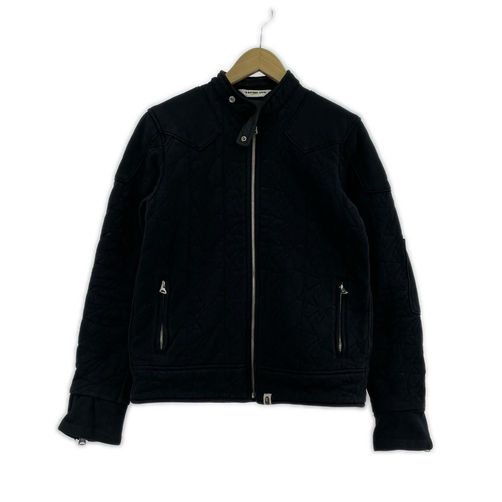 ジャケット A BATHING APE 00s スターキルティング スウェットライダースジャケット M 黒 M ブラック