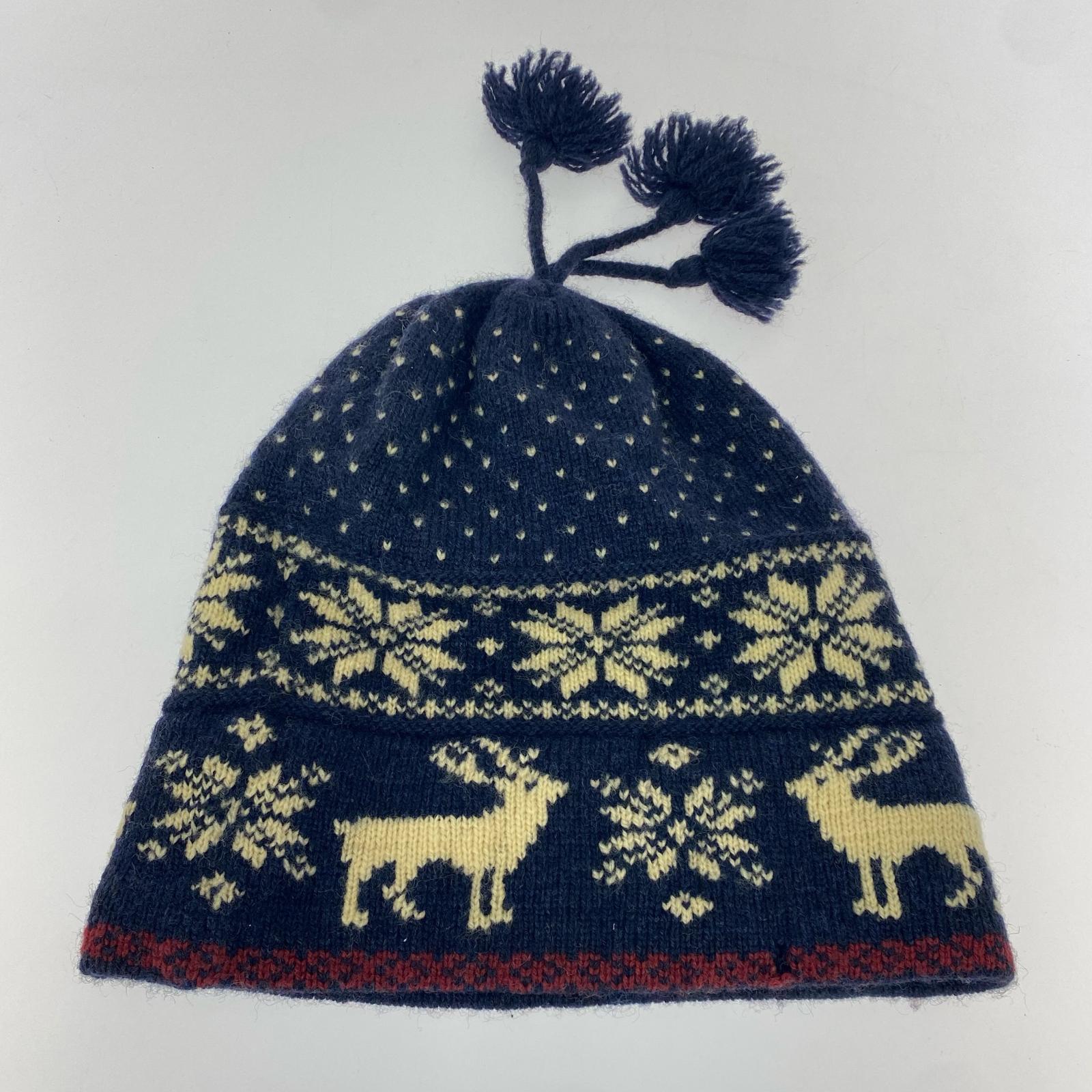 ニットキャップ POLO SPORT 90s 雪柄 ボンボンニット帽 紺 ネイビー
