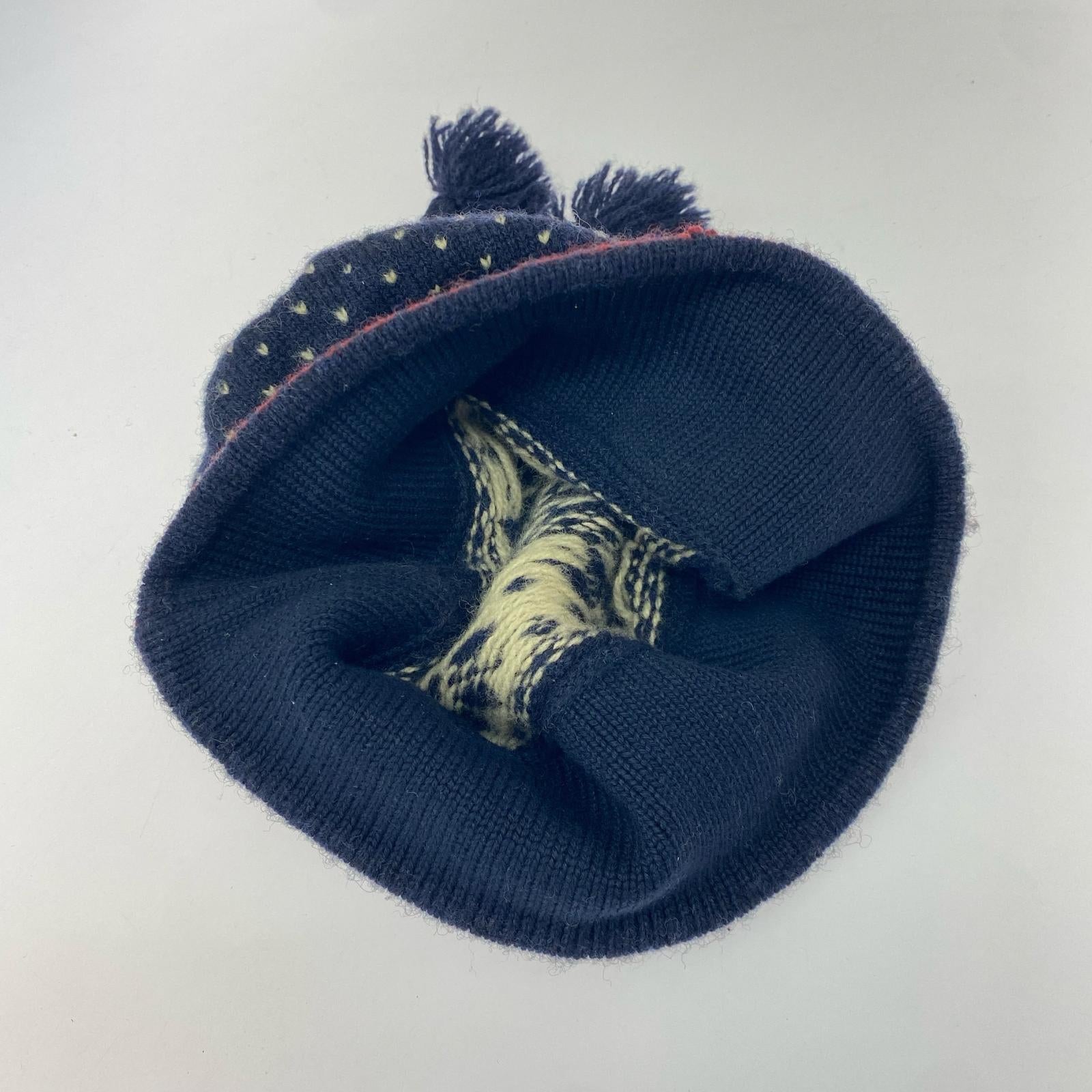 ニットキャップ POLO SPORT 90s 雪柄 ボンボンニット帽 紺 ネイビー