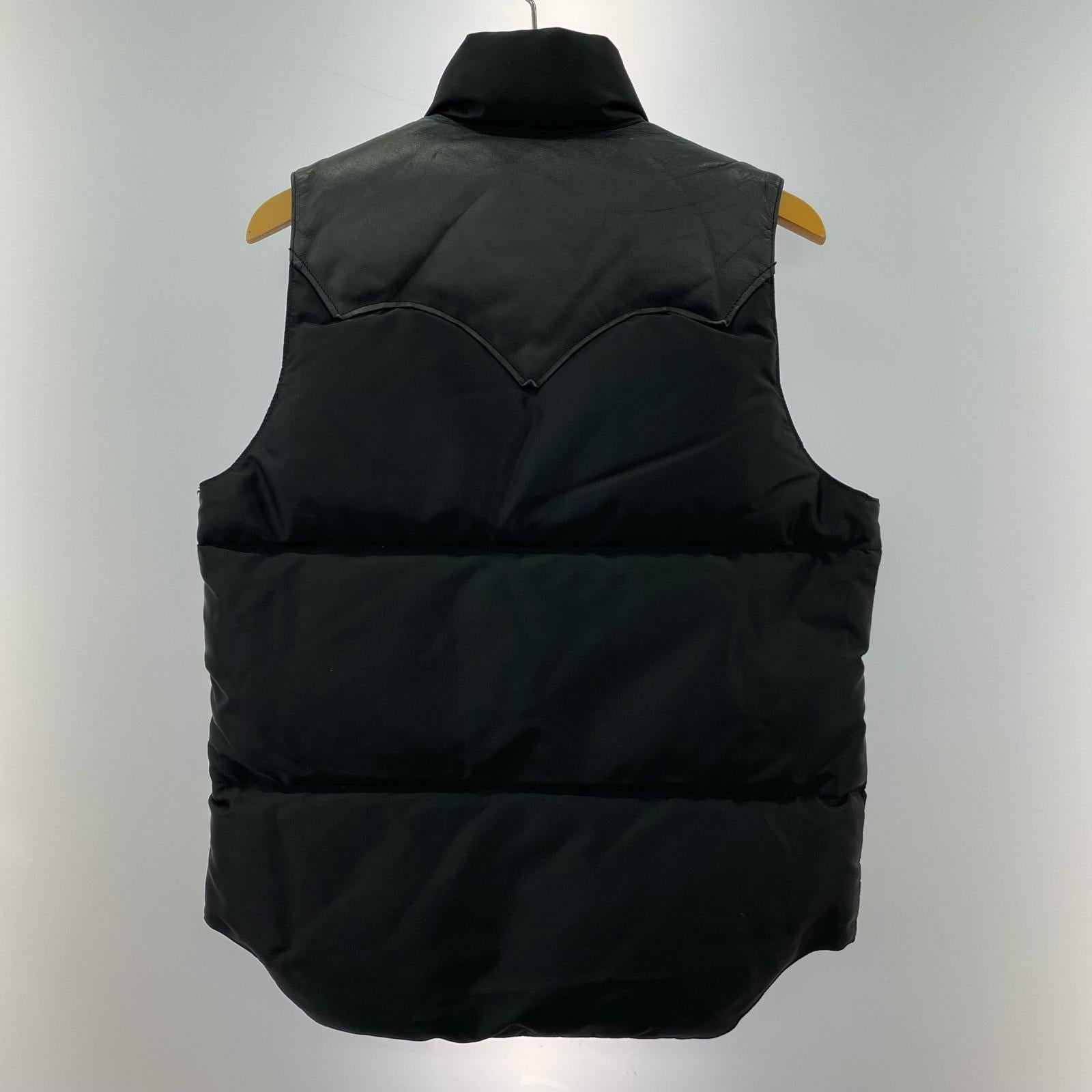 ダウンベスト Rocky Mountain FeatherBed×BEAMS×PORTER トリプルネーム レザーヨークダウンベスト 36 黒 36 ブラック