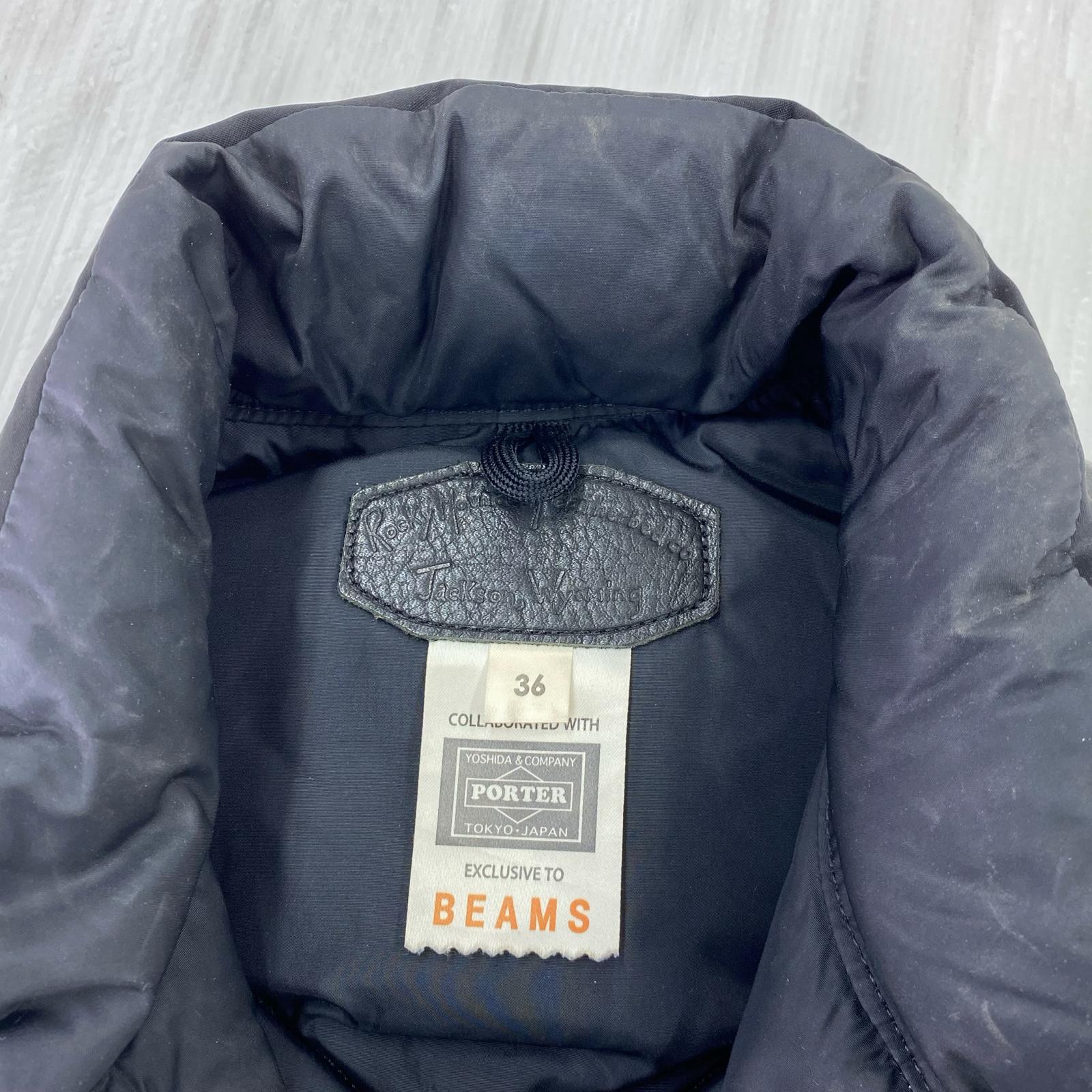 ダウンベスト Rocky Mountain FeatherBed×BEAMS×PORTER トリプルネーム レザーヨークダウンベスト 36 黒 36 ブラック
