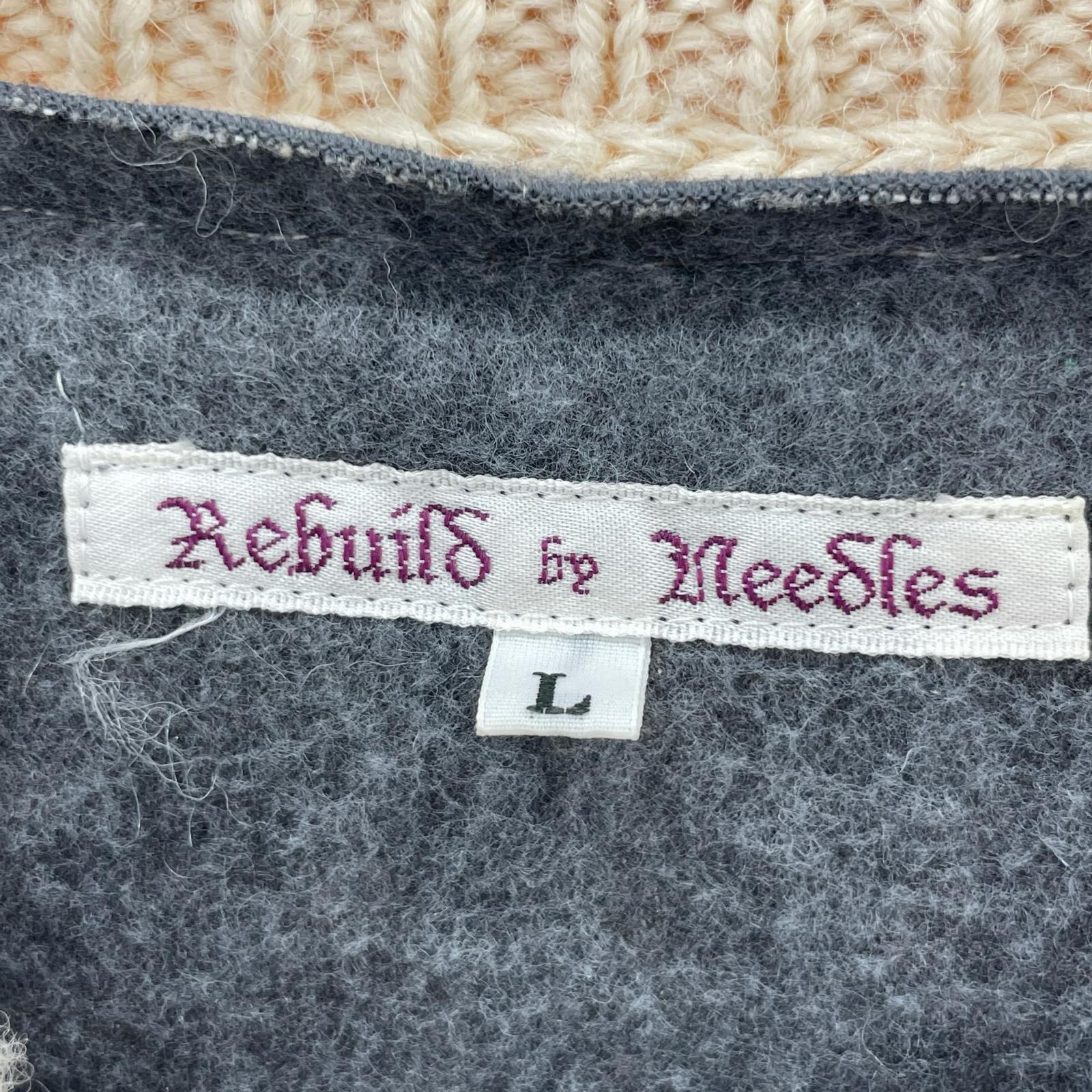 ニット Rebuild by Needles フリース切替ニット L キナリ×グレー L ホワイト