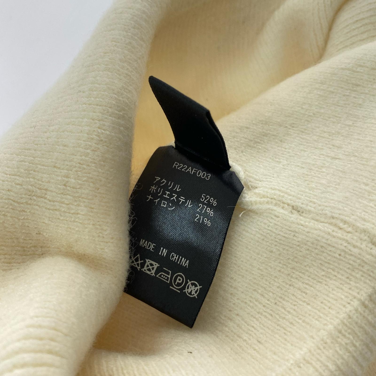 ニットキャップ ニットキャップ レザーパッチ 白 ホワイト
