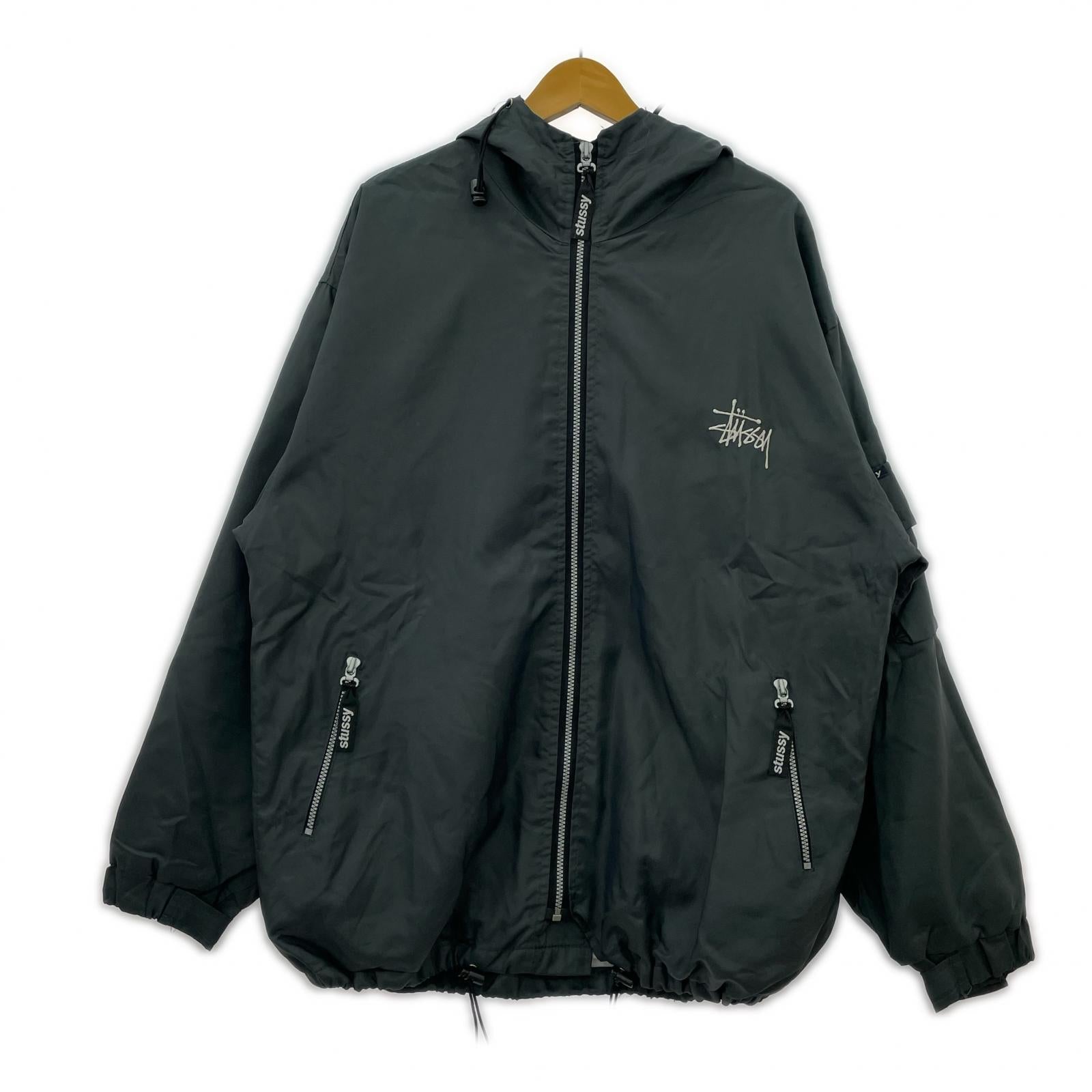 ジャケット 90s~ STUSSY SPORTS ロゴ刺繍ナイロンフーデットジャケット L グレー L グレー