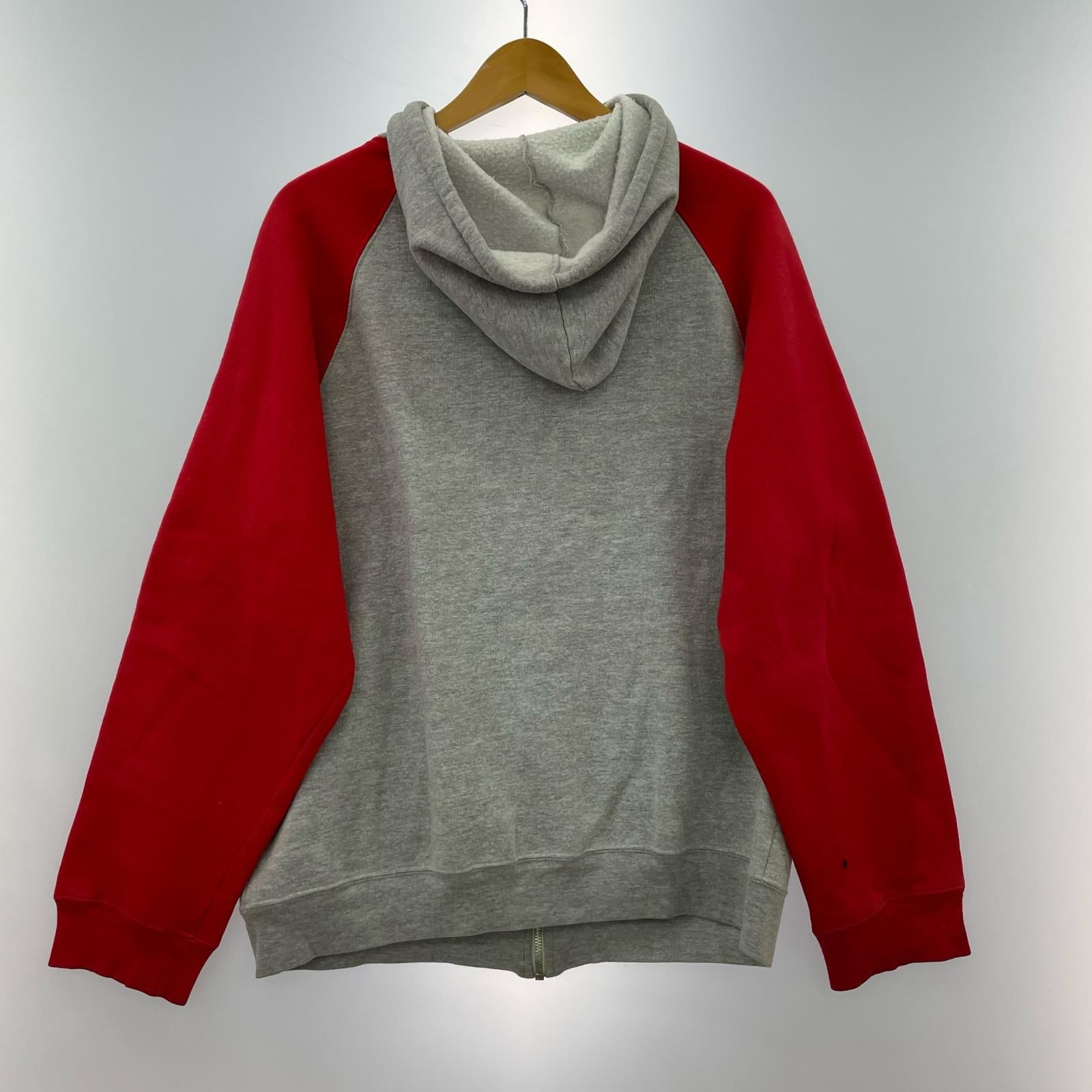 パーカー 00s STUSSY アーチロゴ ラグランジップパーカー S グレー×赤 S