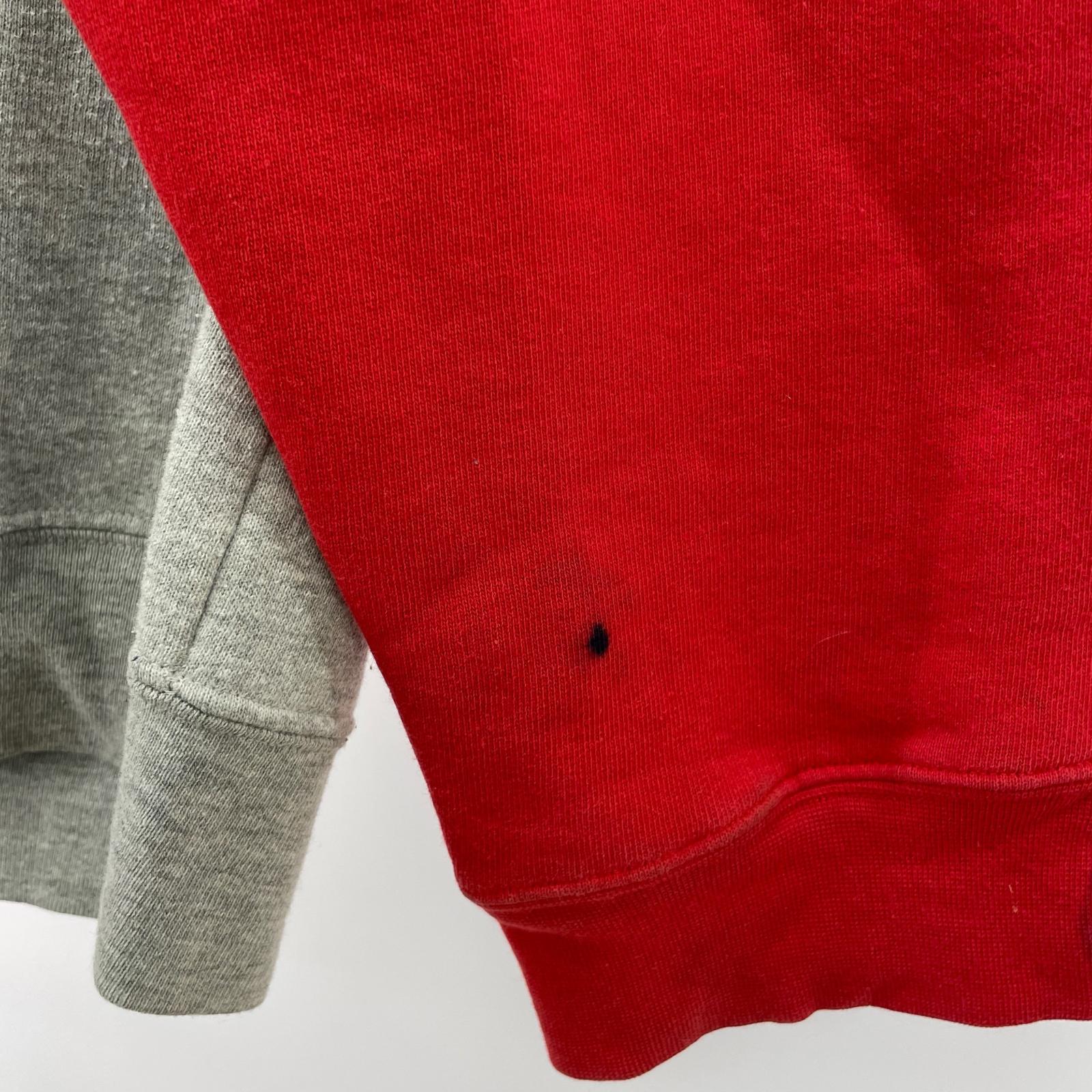 パーカー 00s STUSSY アーチロゴ ラグランジップパーカー S グレー×赤 S