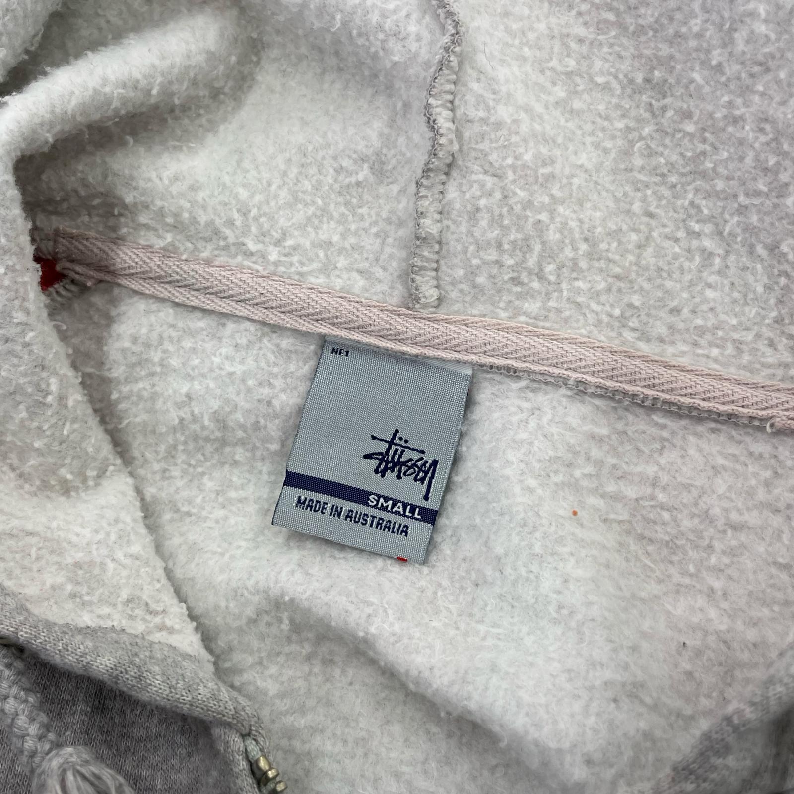 パーカー 00s STUSSY アーチロゴ ラグランジップパーカー S グレー×赤 S